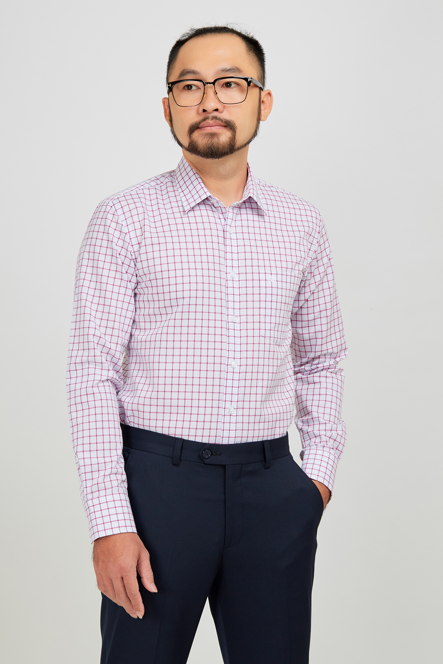 Áo sơ mi nam slim fit dài tay tím ca rô- HẾT HÀNG