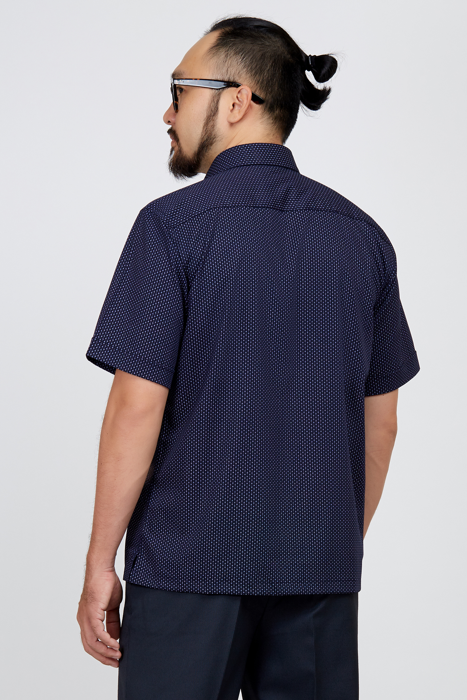 Sơ mi nam Ngắn tay- Casual xanh đen in hoa văn - HẾT HÀNG