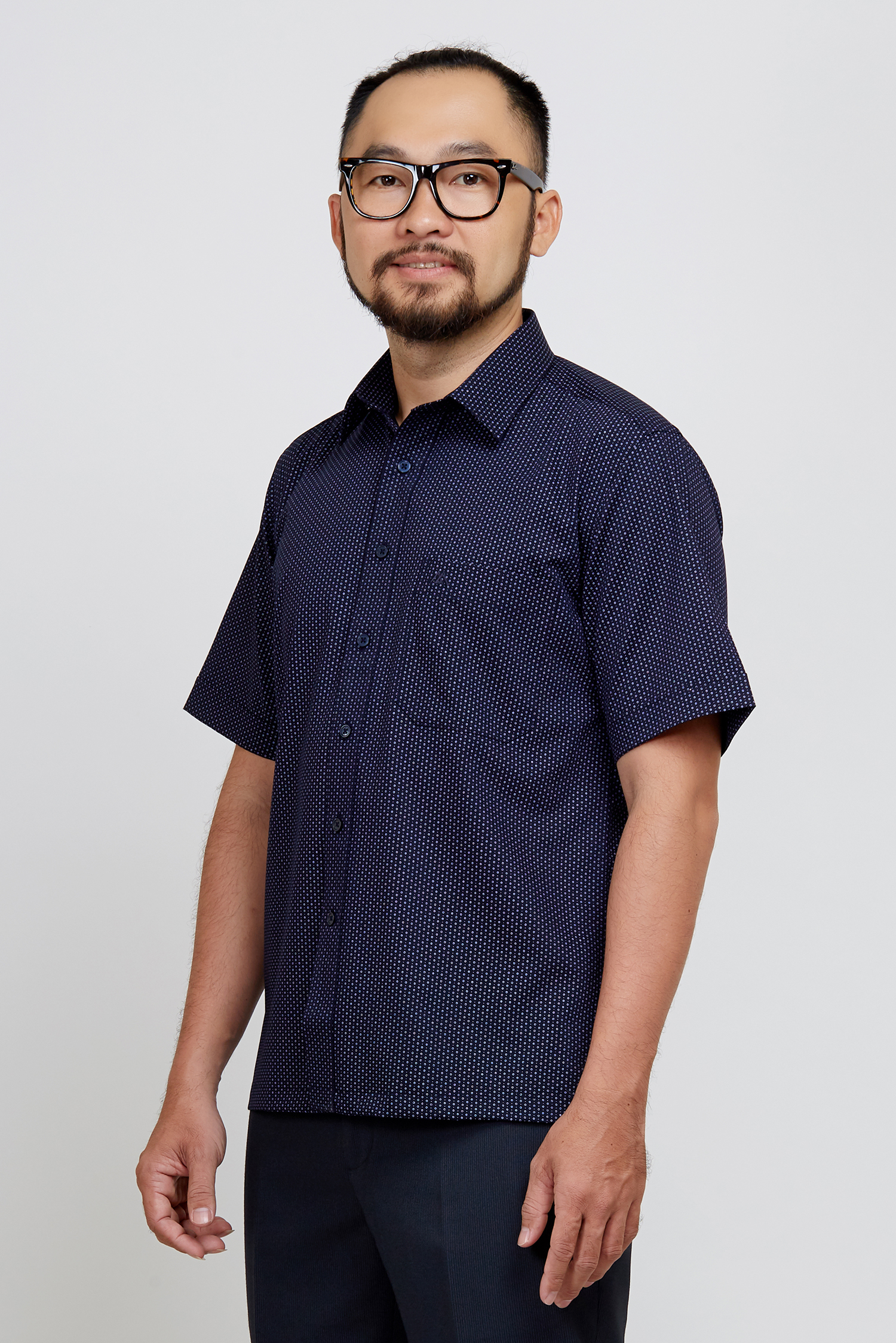 Sơ mi nam Ngắn tay- Casual xanh đen in hoa văn - HẾT HÀNG
