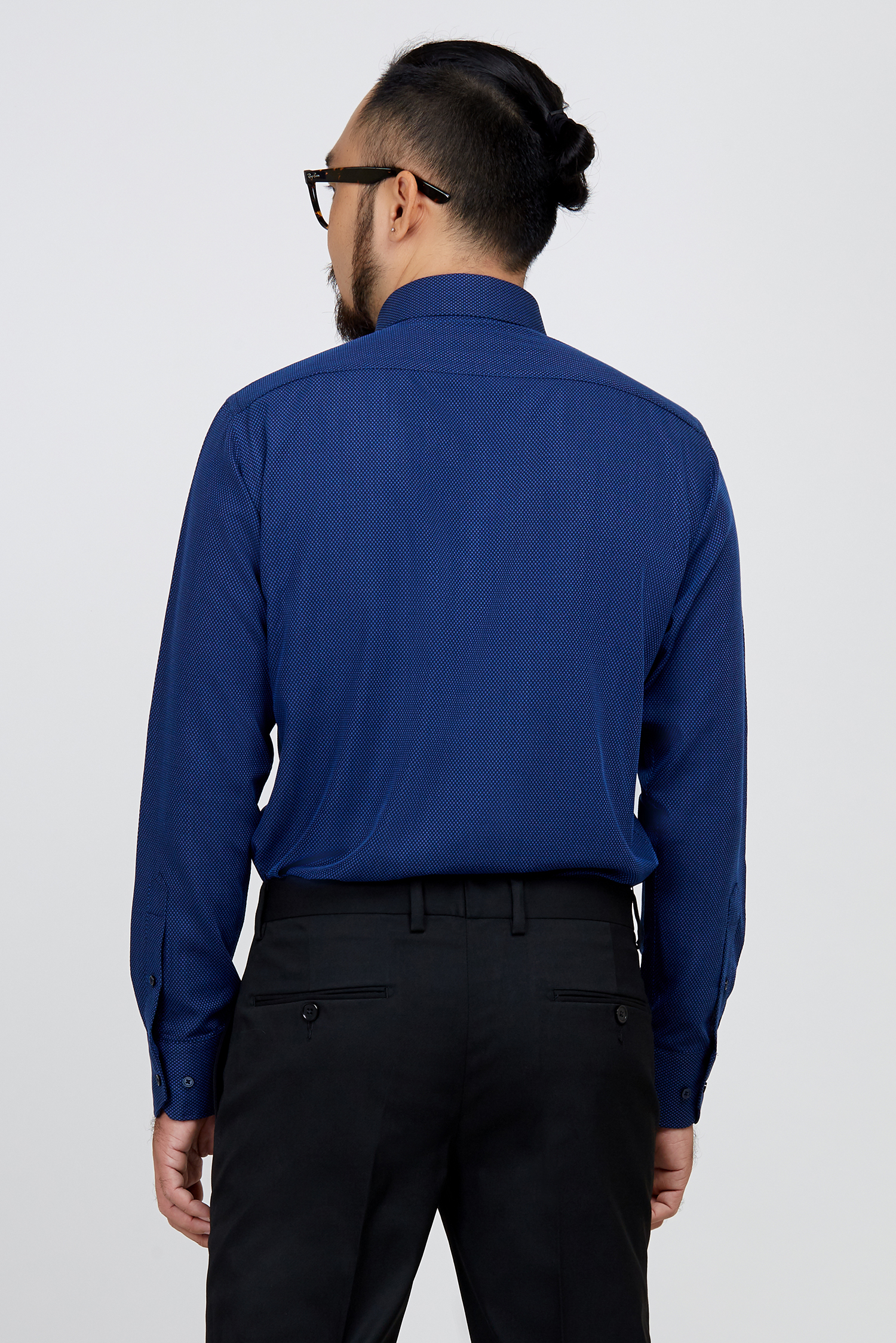 Áo sơ mi nam regular fit dài tay xanh in hoa văn - HẾT HÀNG