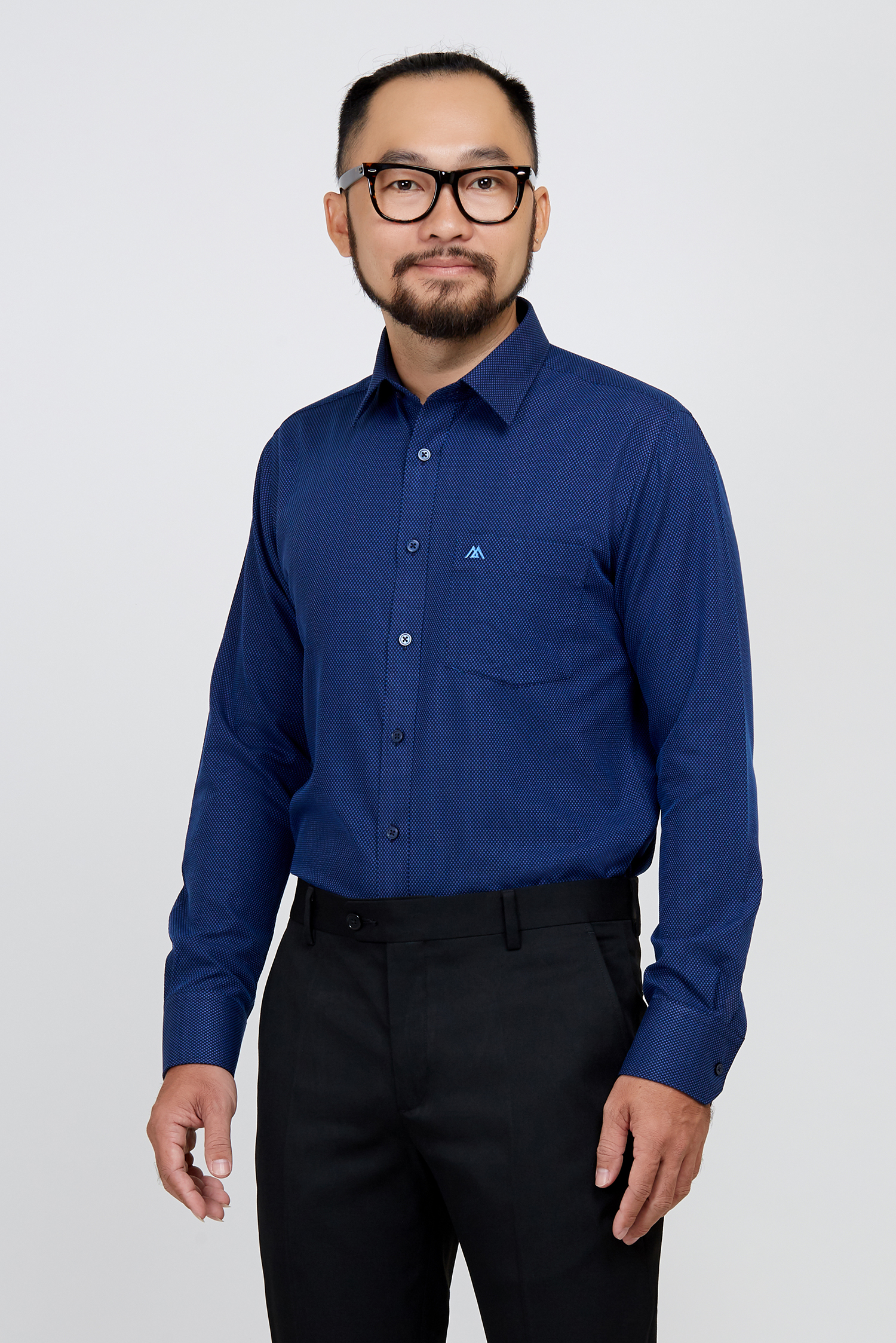 Áo sơ mi nam regular fit dài tay xanh in hoa văn - HẾT HÀNG