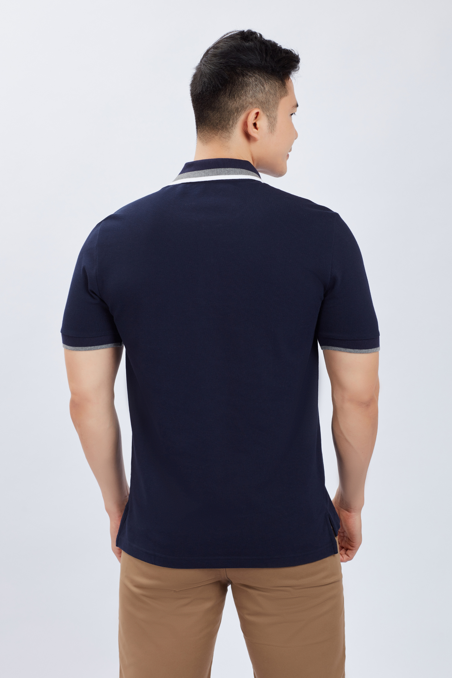 Áo Thun nam - Slim Fit Xanh đen cổ phối viền trắng - HẾT HÀNG