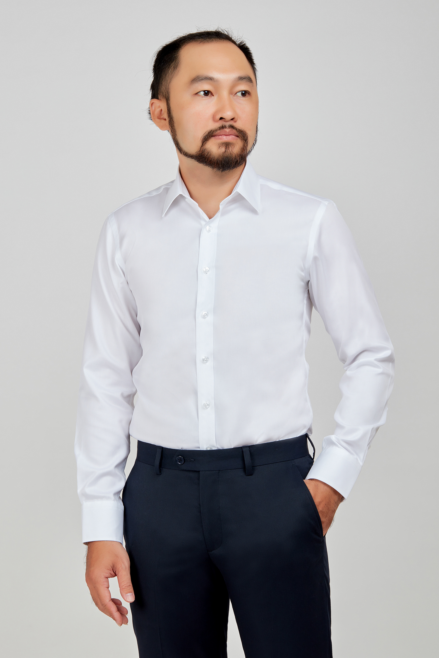 Áo sơ mi nam Slim fit trắng dài tay không túi - HẾT HÀNG