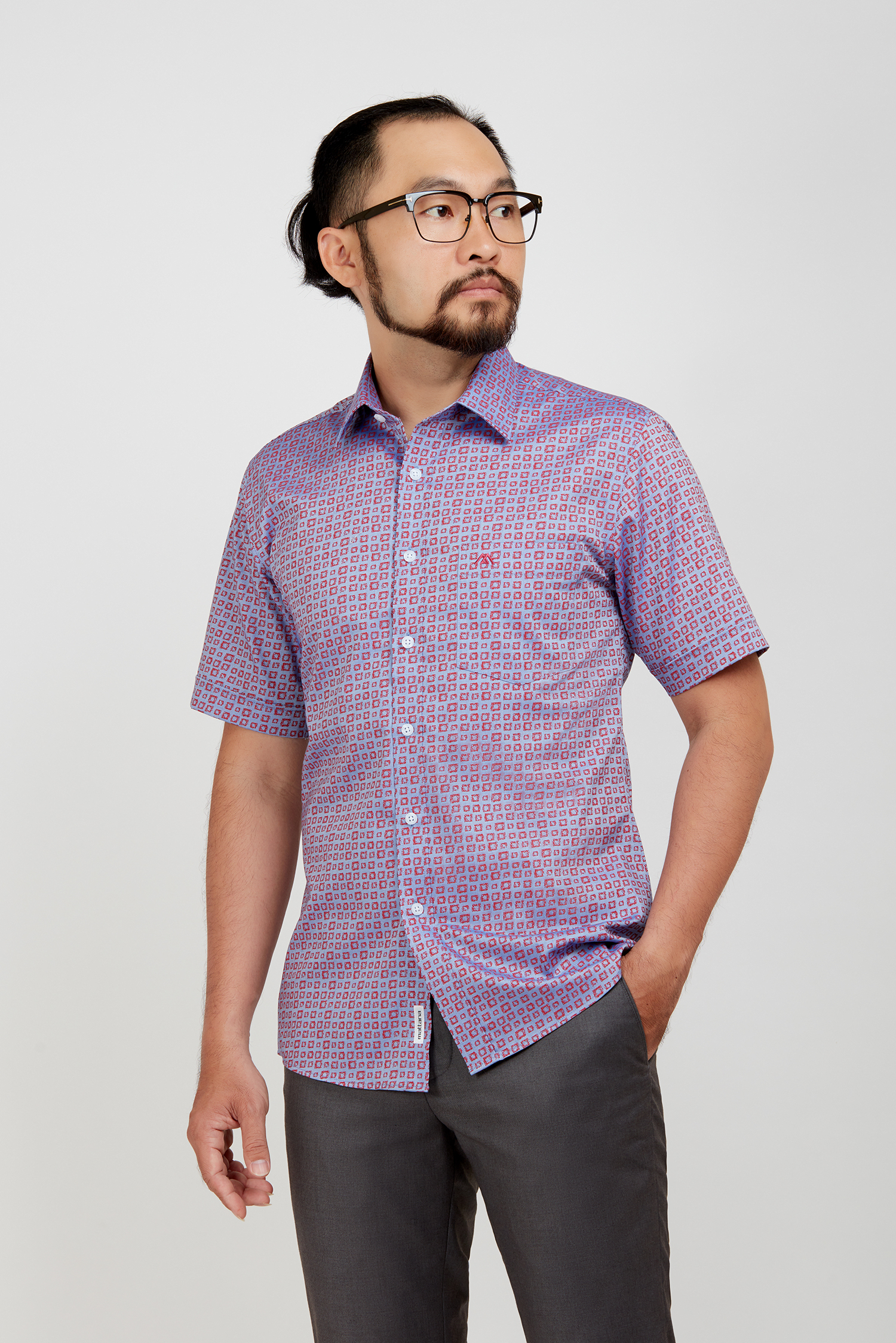 Sơ mi nam NT - Slimfit tím họa tiết hoa văn đỏ - HẾT HÀNG