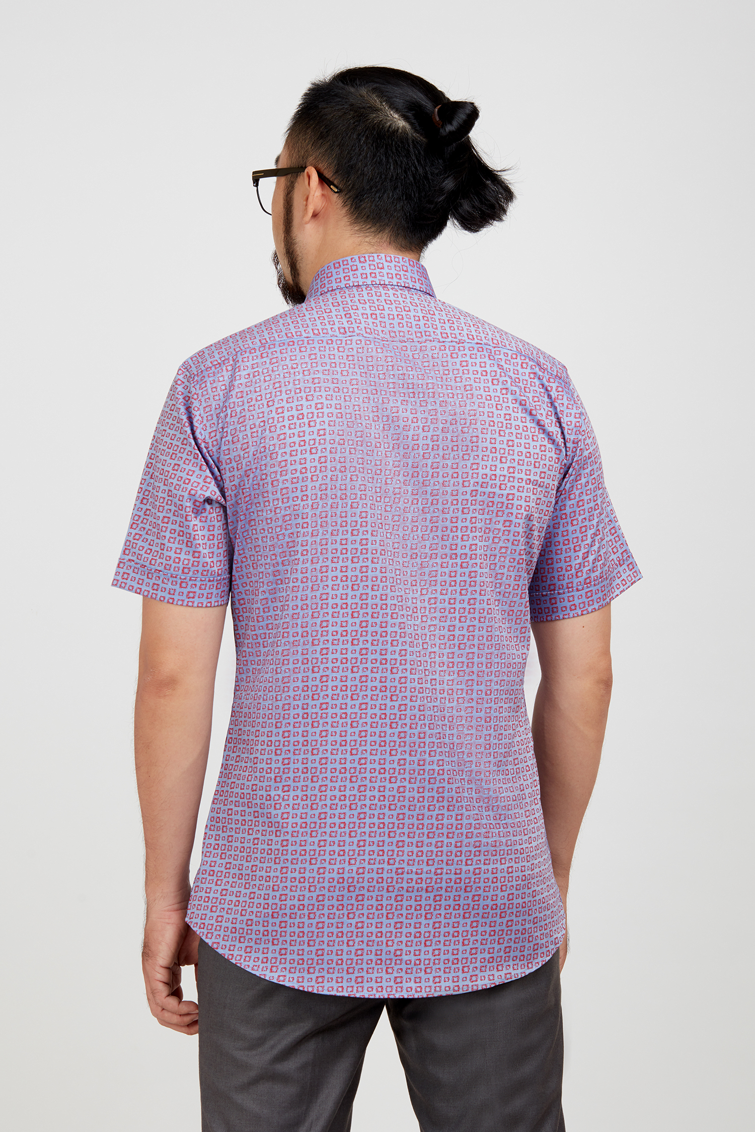 Sơ mi nam NT - Slimfit tím họa tiết hoa văn đỏ - HẾT HÀNG