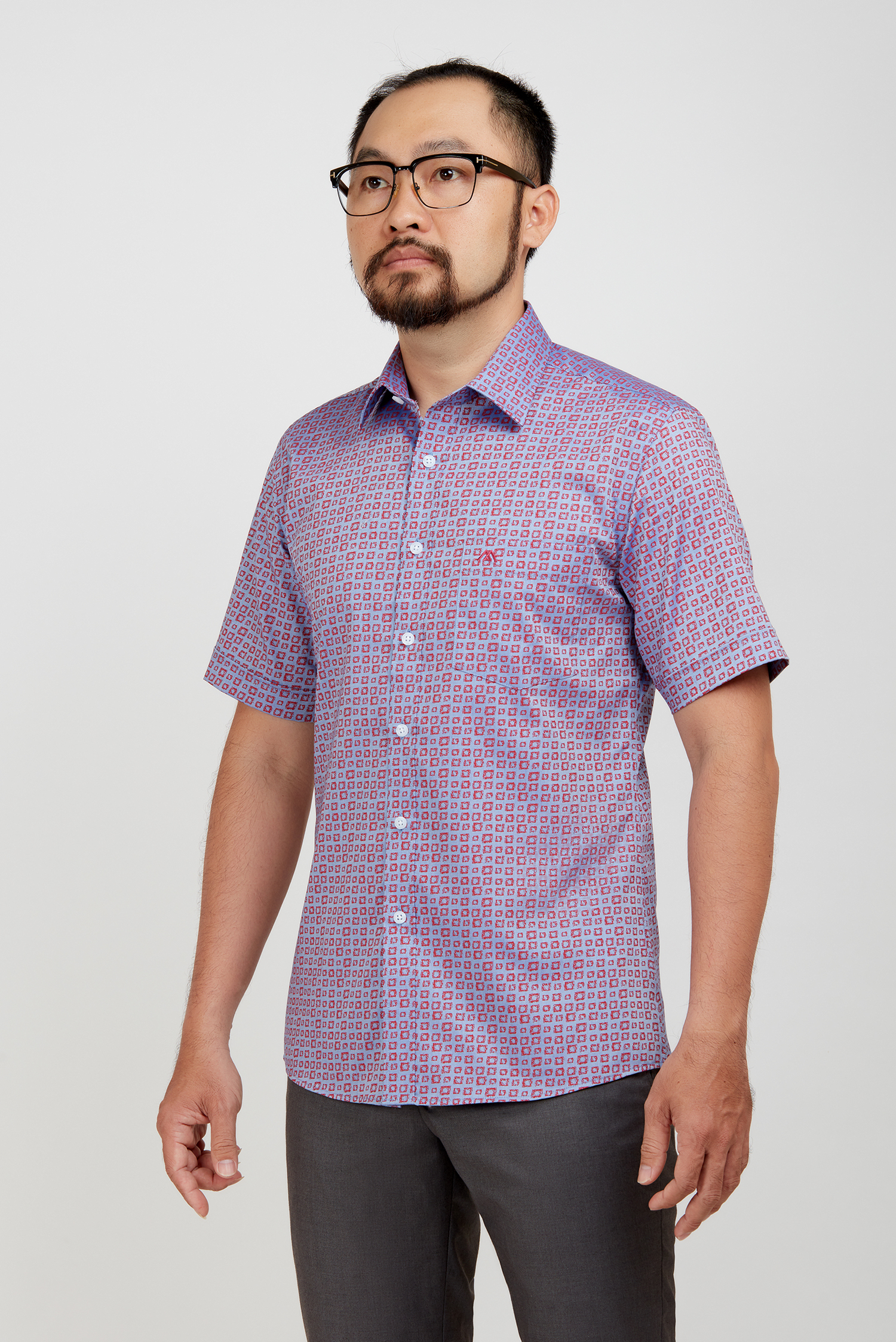 Sơ mi nam NT - Slimfit tím họa tiết hoa văn đỏ - HẾT HÀNG