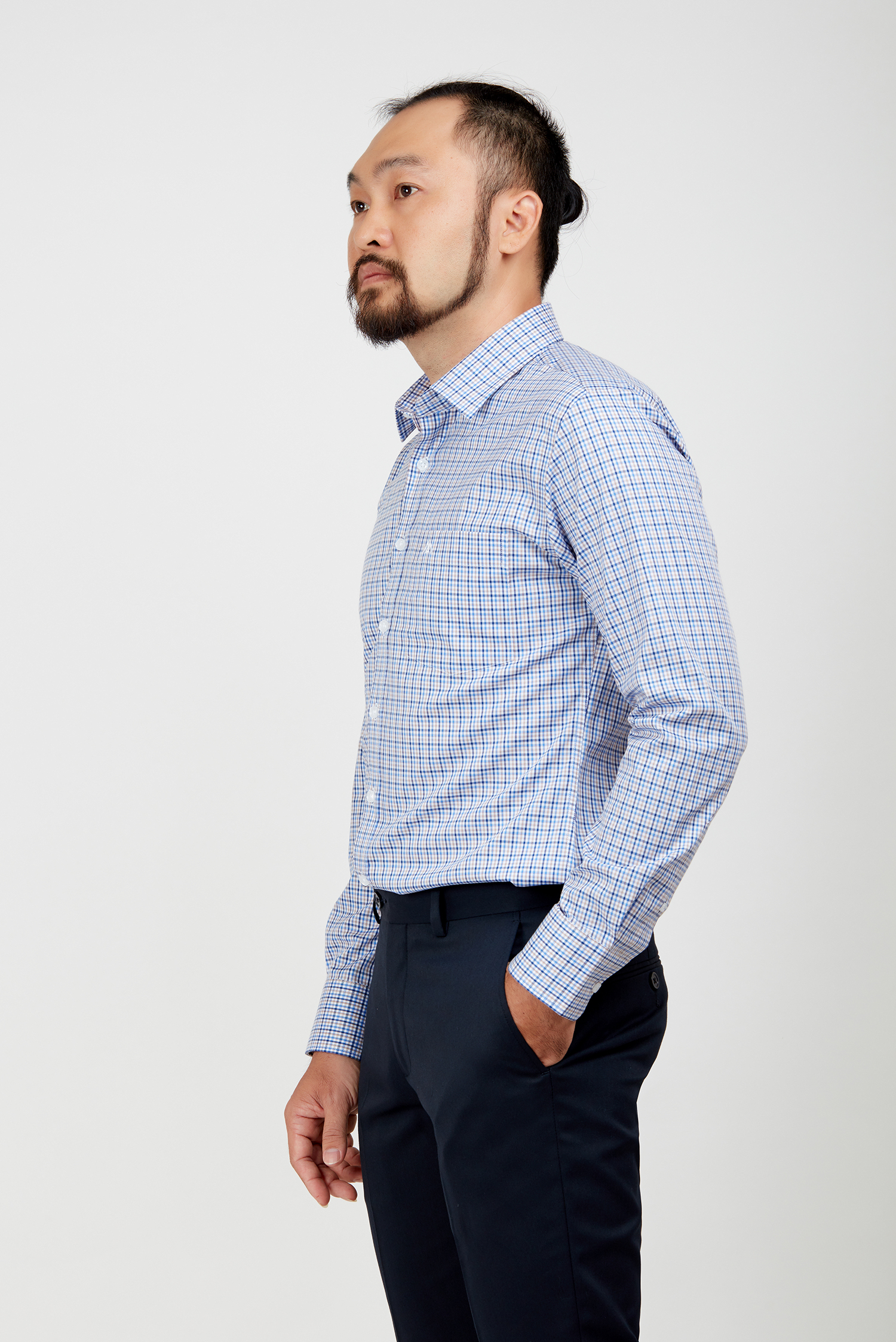 Sơ mi nam DT - Slimfit ca rô xanh - HẾT HÀNG