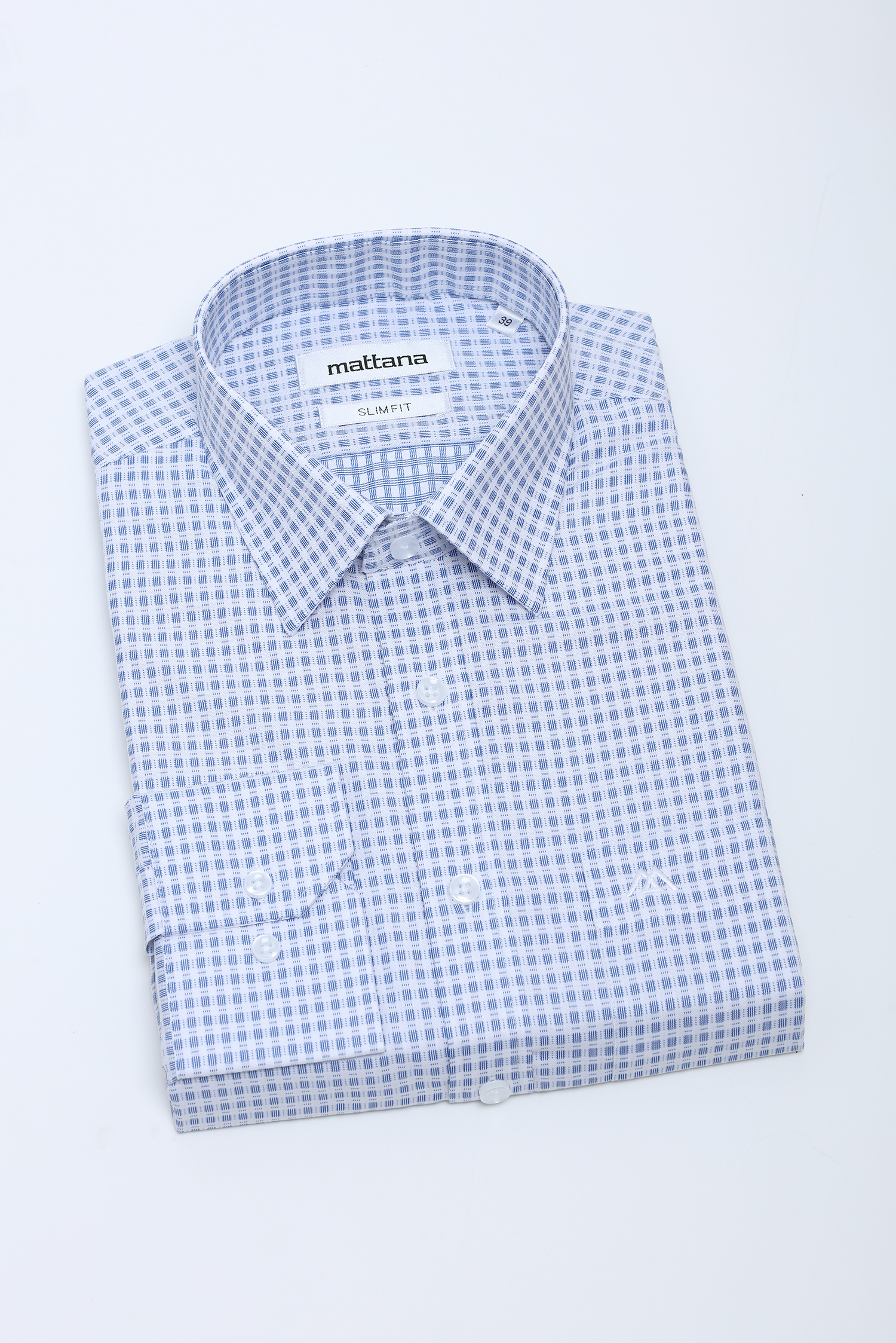 Sơ mi nam DT - Slimfit ca rô xanh họa tiết hoa văn -  HẾT HÀNG