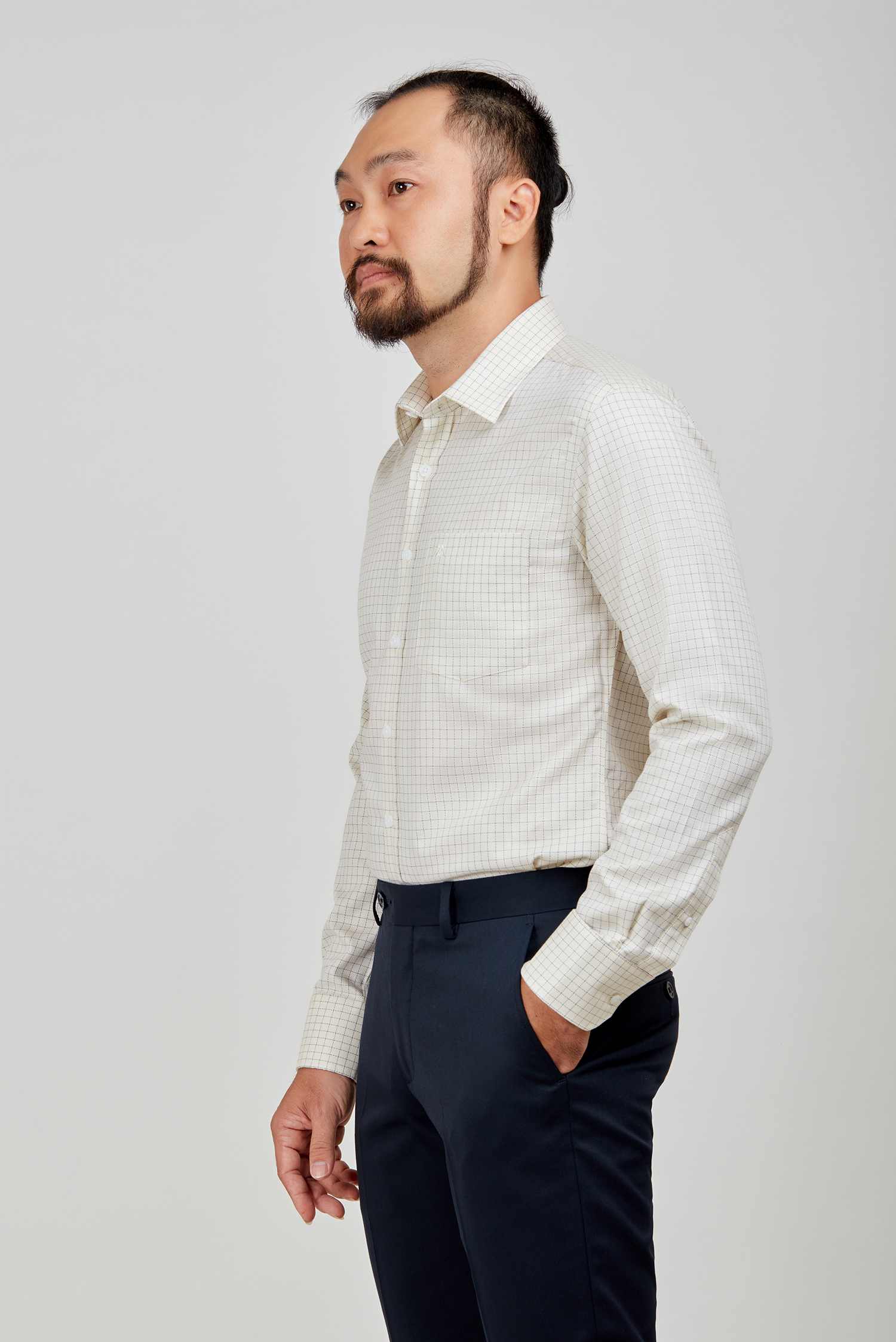 Sơ mi nam DT - Slimfit trắng ca rô - HẾT HÀNG