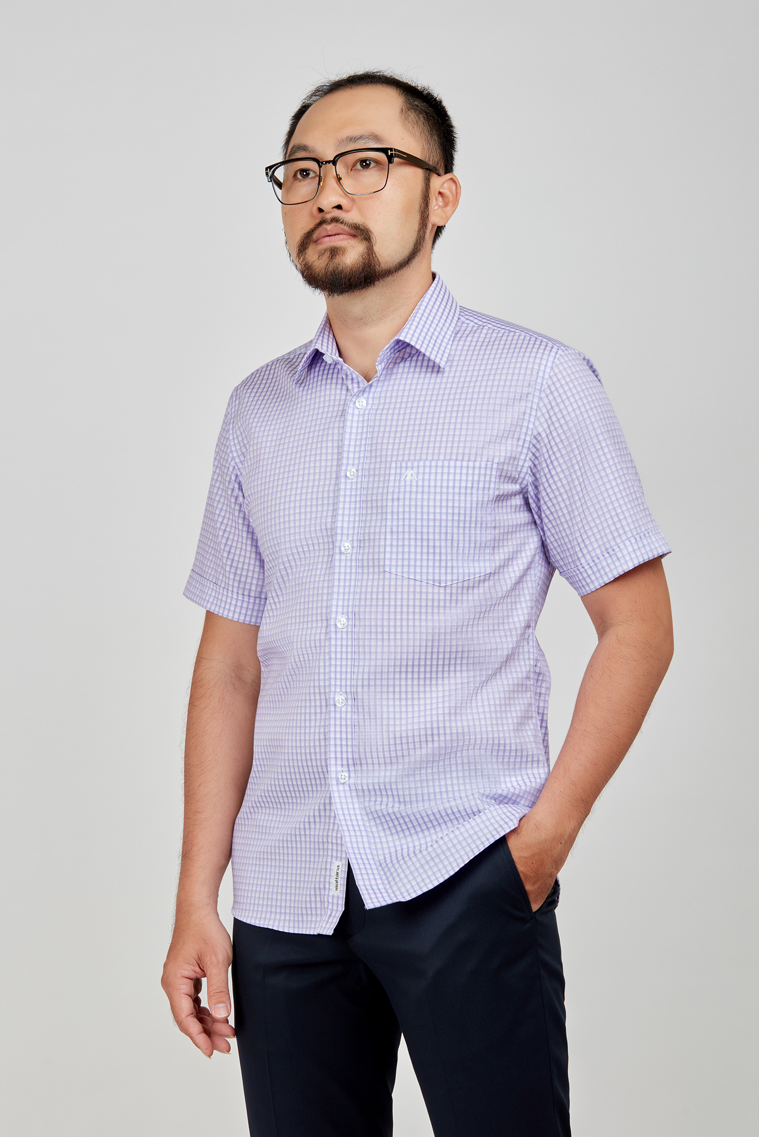 Sơ mi nam NT - Slimfit ca rô sọc tím nhạt - HẾT HÀNG