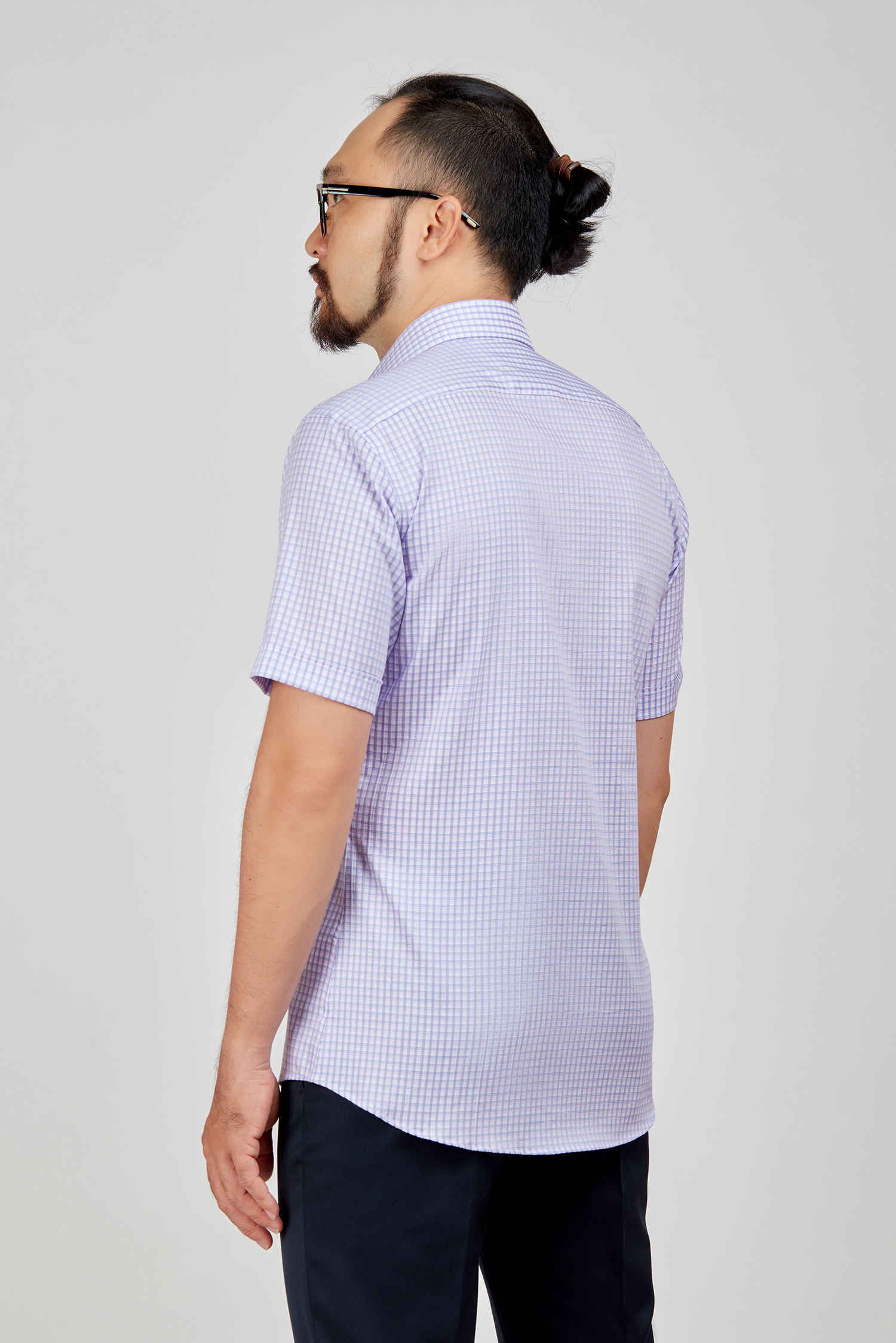 Sơ mi nam NT - Slimfit ca rô sọc tím nhạt - HẾT HÀNG