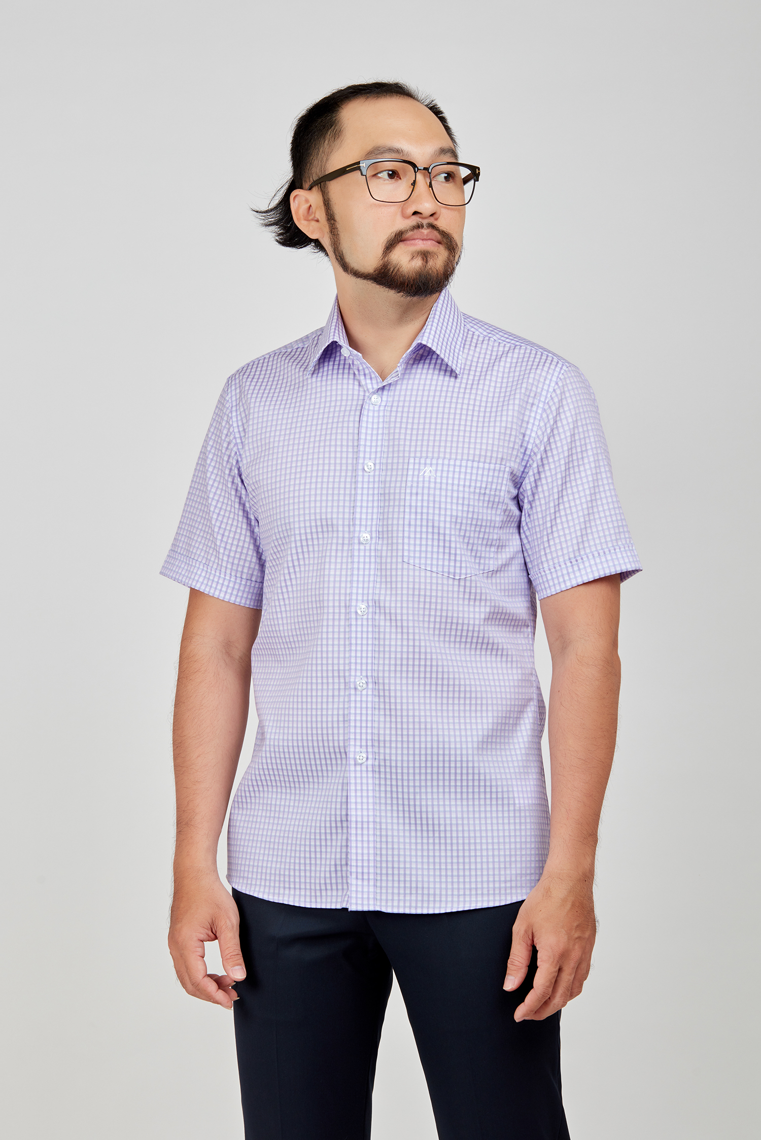 Sơ mi nam NT - Slimfit ca rô sọc tím nhạt - HẾT HÀNG