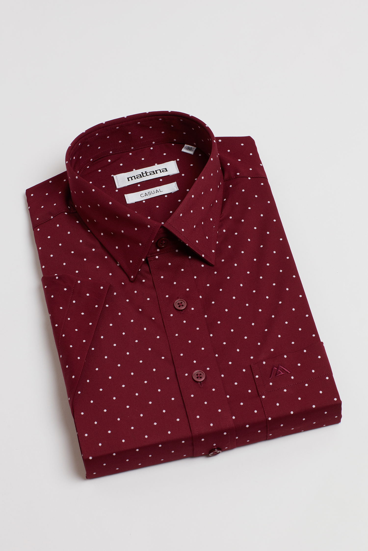 Áo sơ mi nam Casual ngắn tay đỏ hoa văn chấm bi