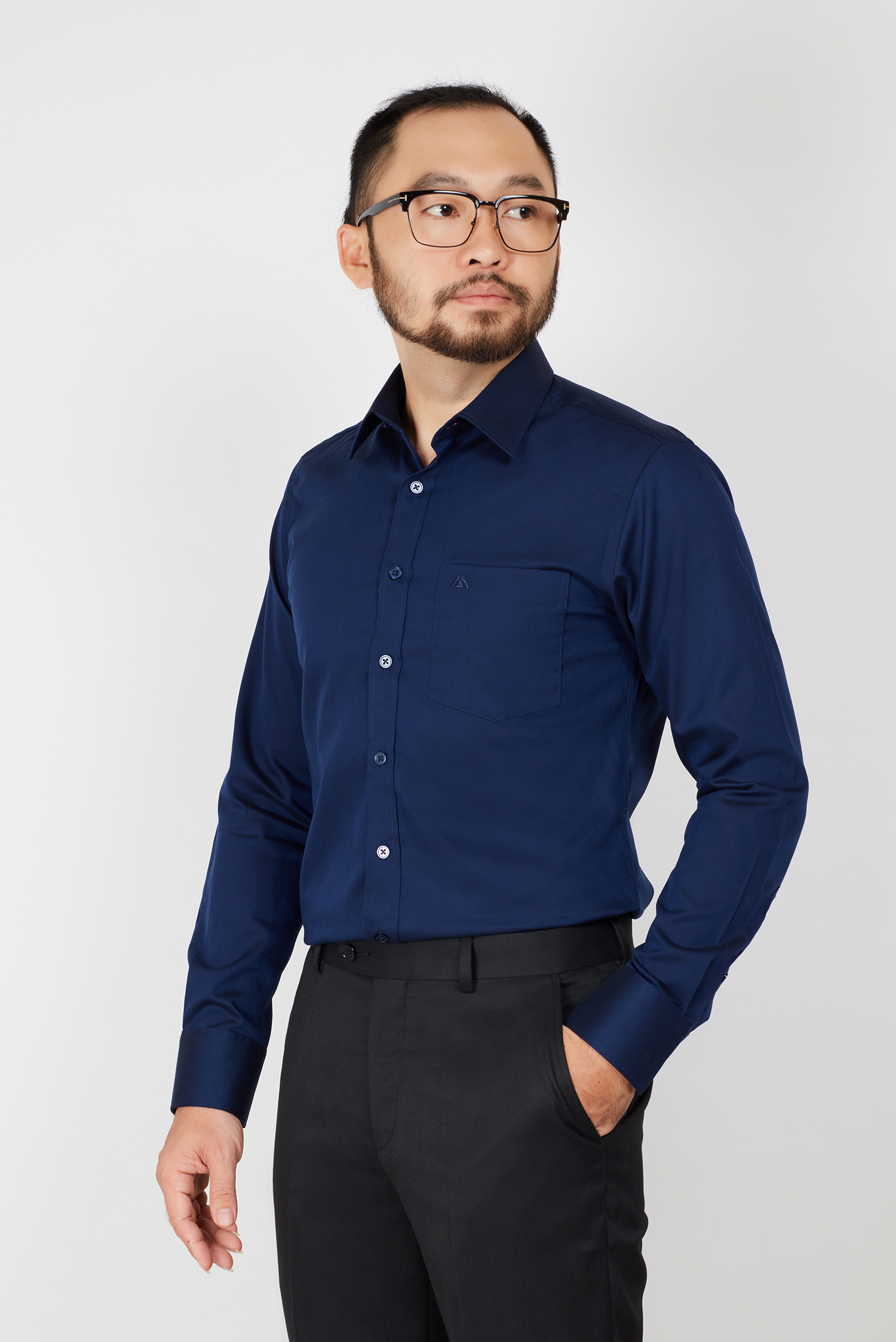 Áo sơ mi nam Slim fit xanh đen trơn 