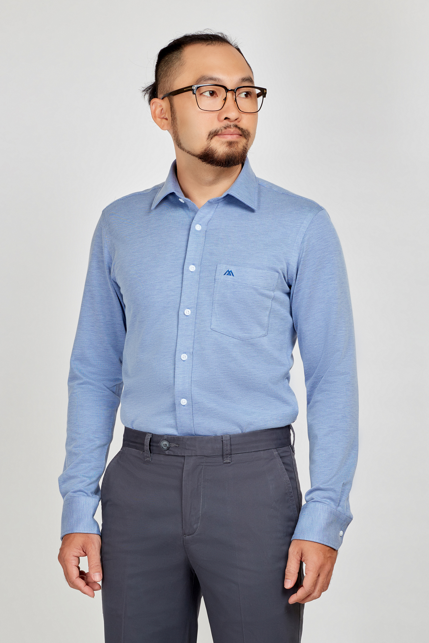 Sơ mi nam Slimfit xanh trơn thun dài tay - HẾT HÀNG