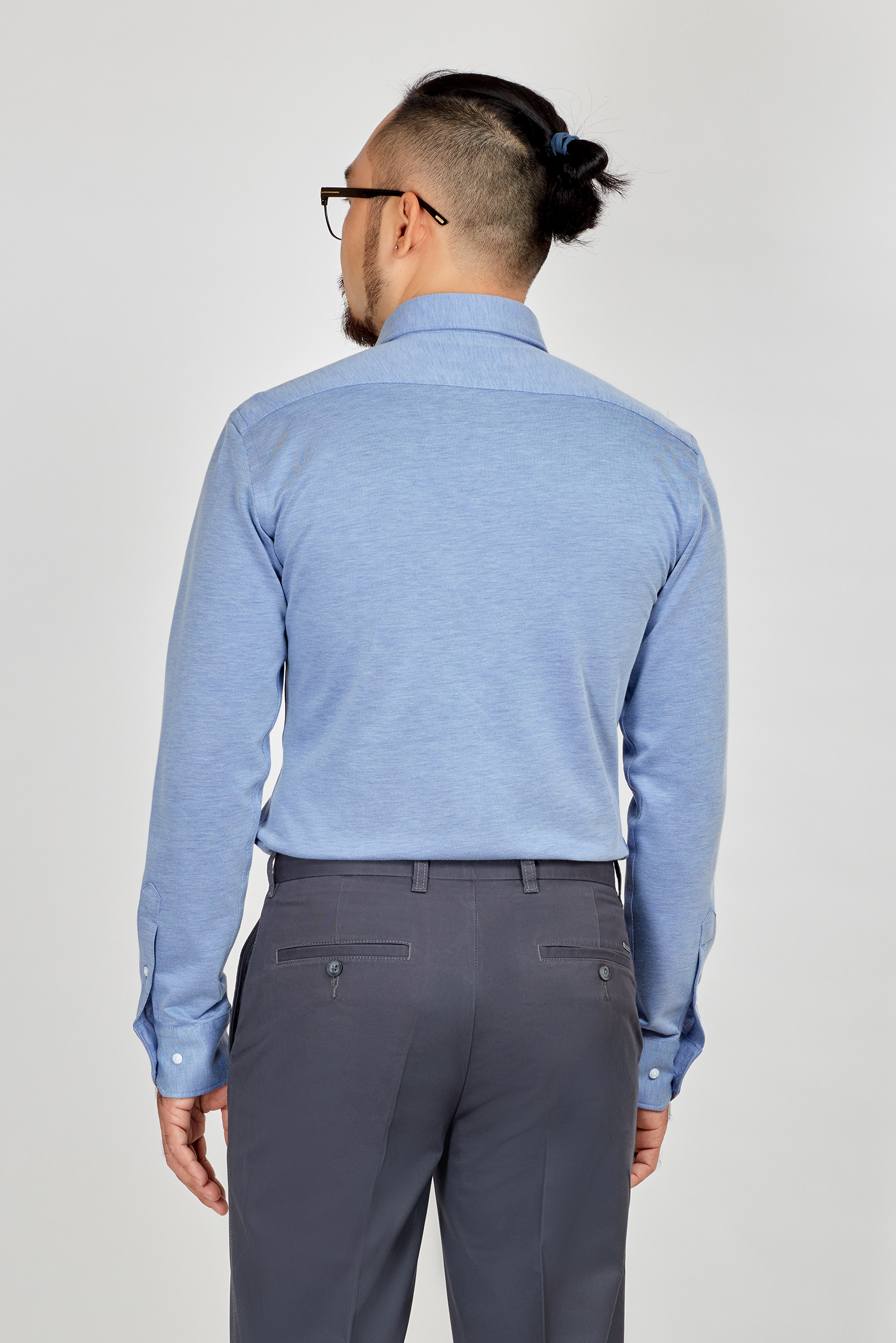 Sơ mi nam Slimfit xanh trơn thun dài tay - HẾT HÀNG