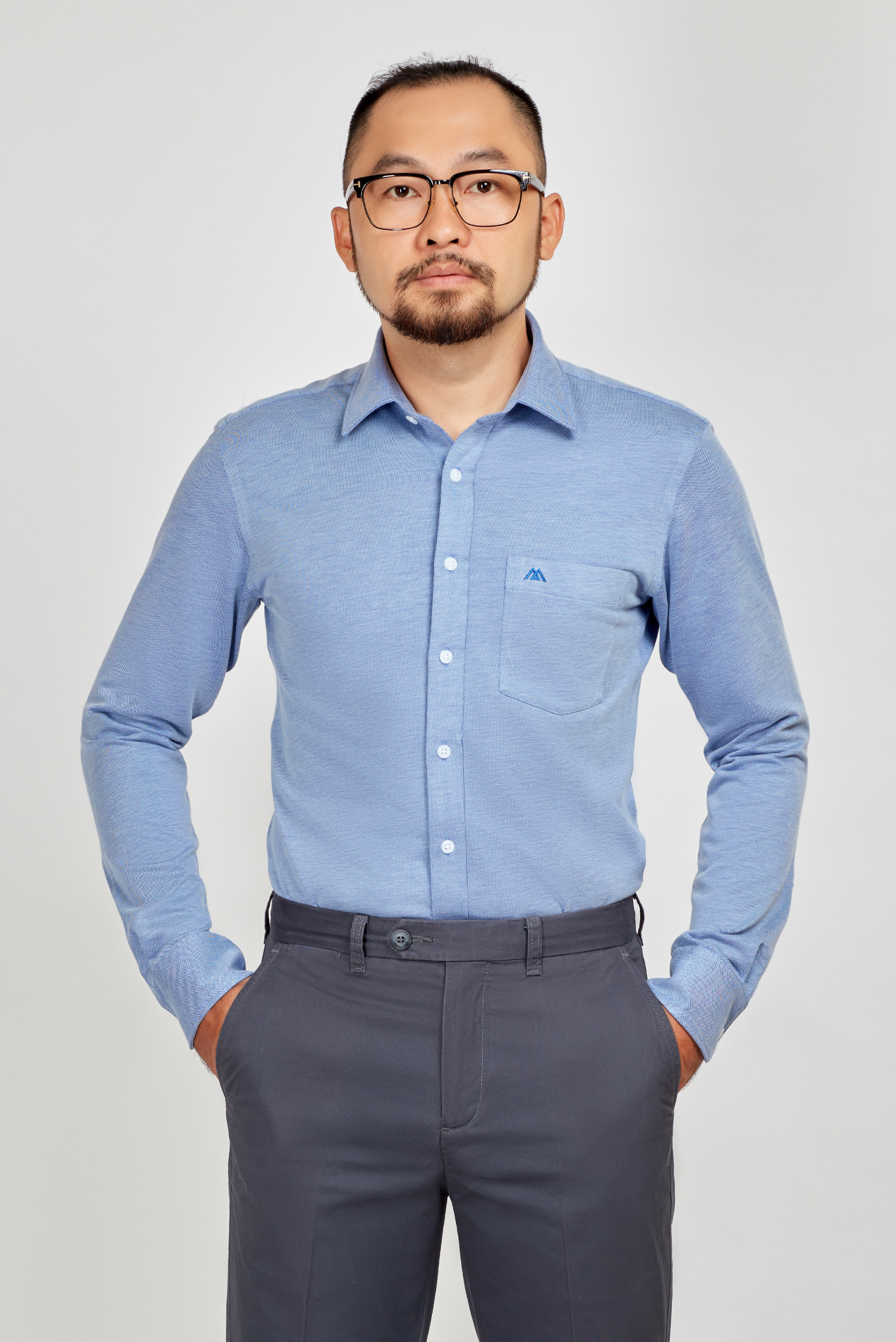 Sơ mi nam Slimfit xanh trơn thun dài tay - HẾT HÀNG