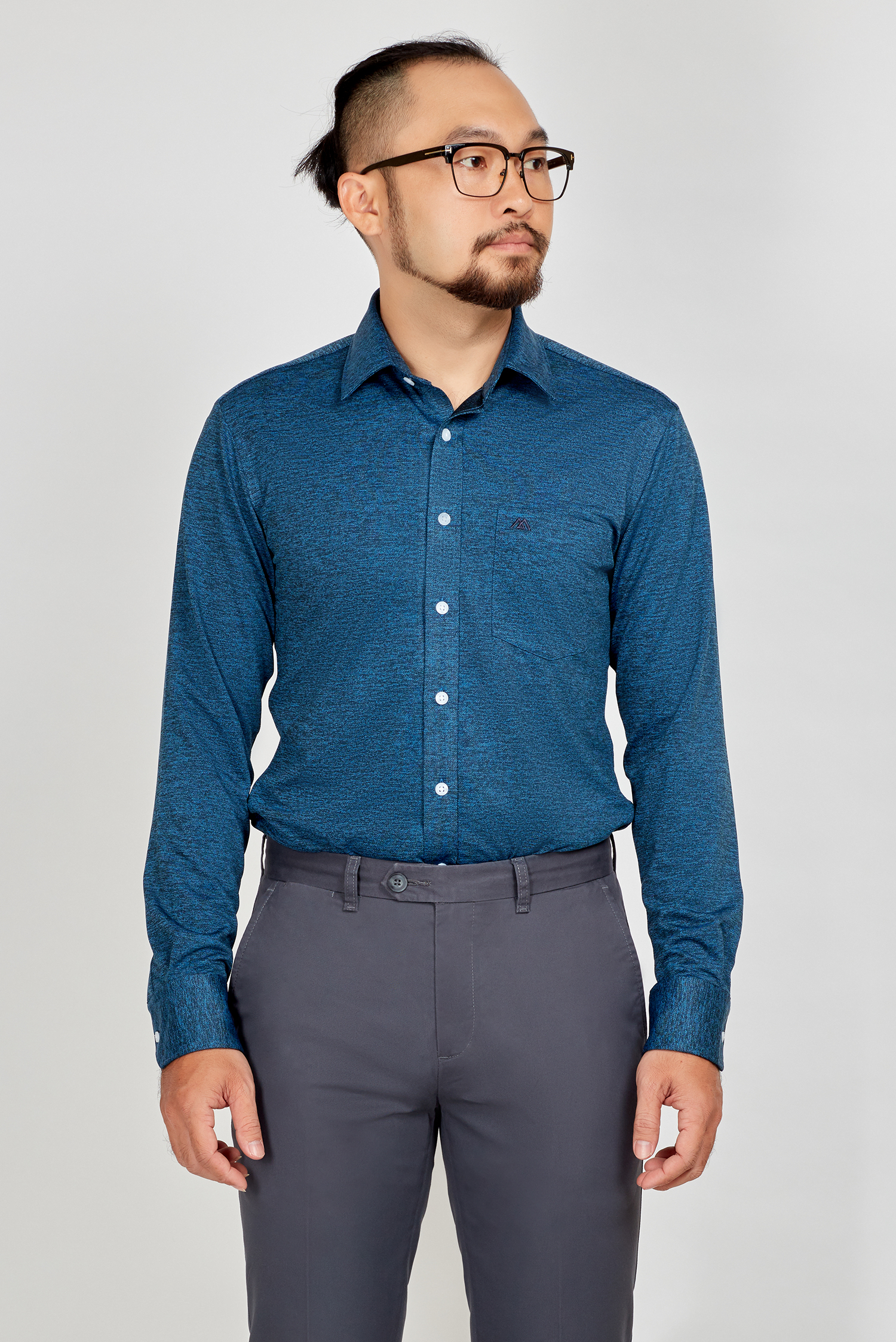 Áo sơ mi nam slim fit dài tay thun xanh - HẾT HÀNG