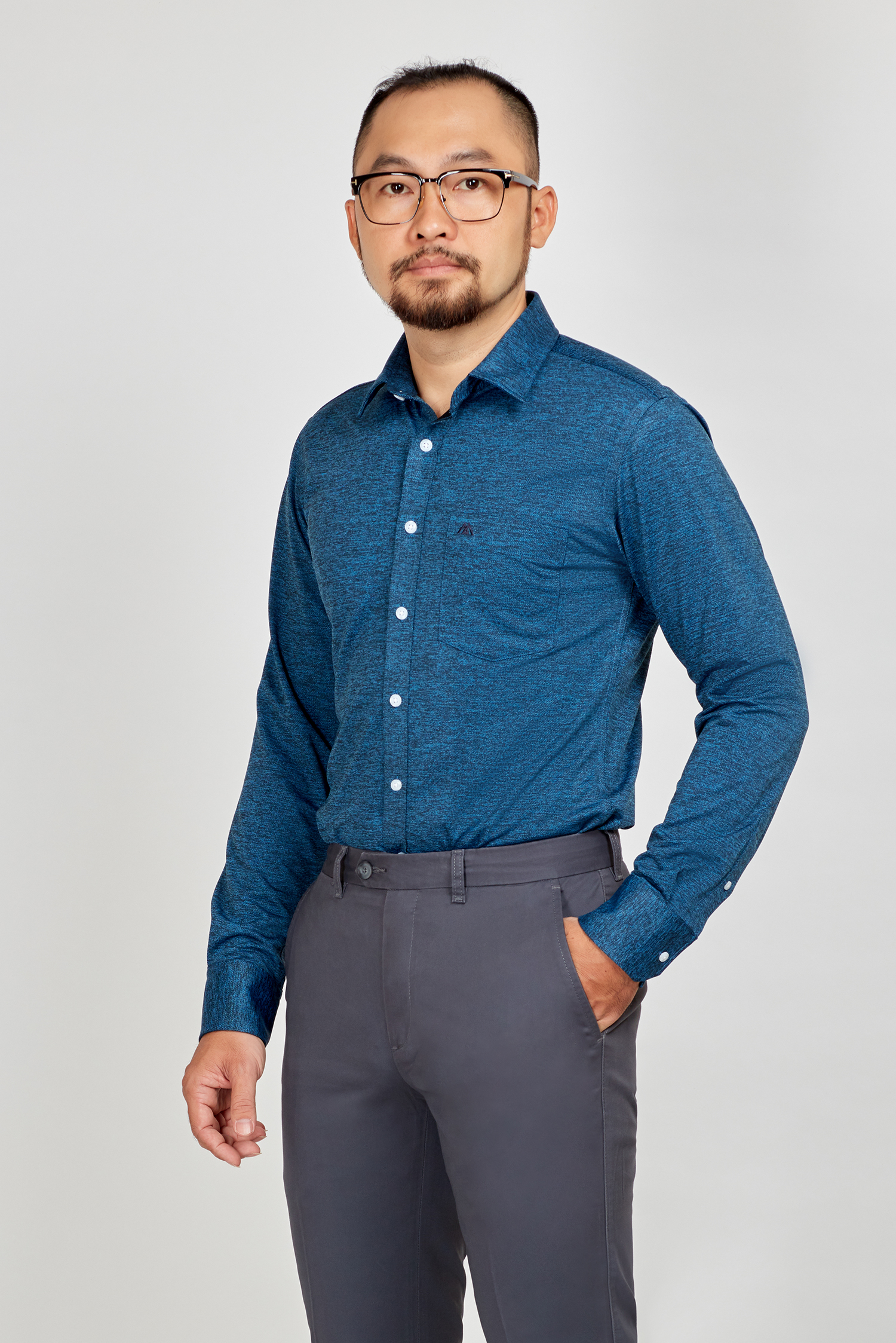 Áo sơ mi nam slim fit dài tay thun xanh - HẾT HÀNG