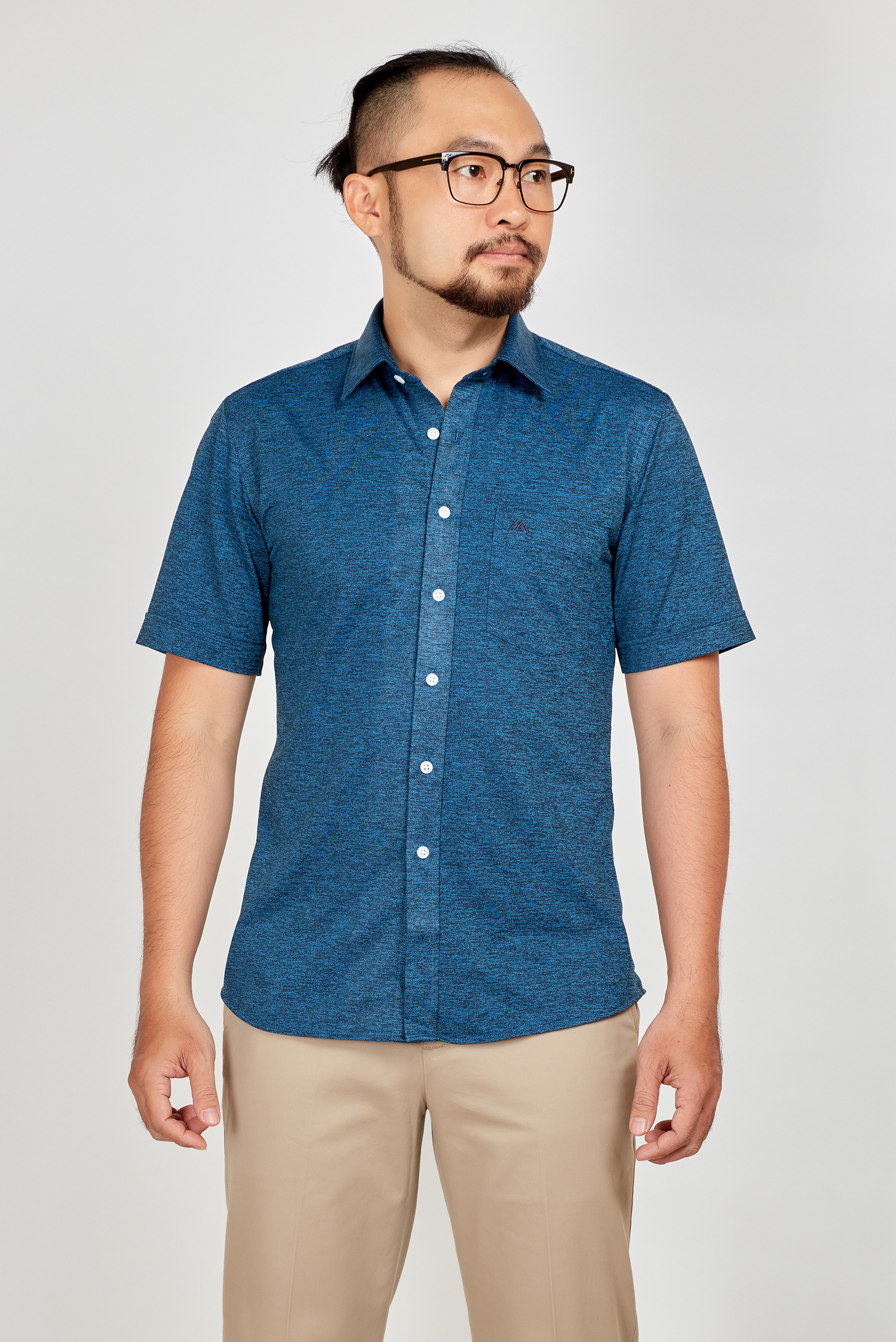 Sơ mi nam Slimfit ngắn tay thun xanh - HẾT HÀNG