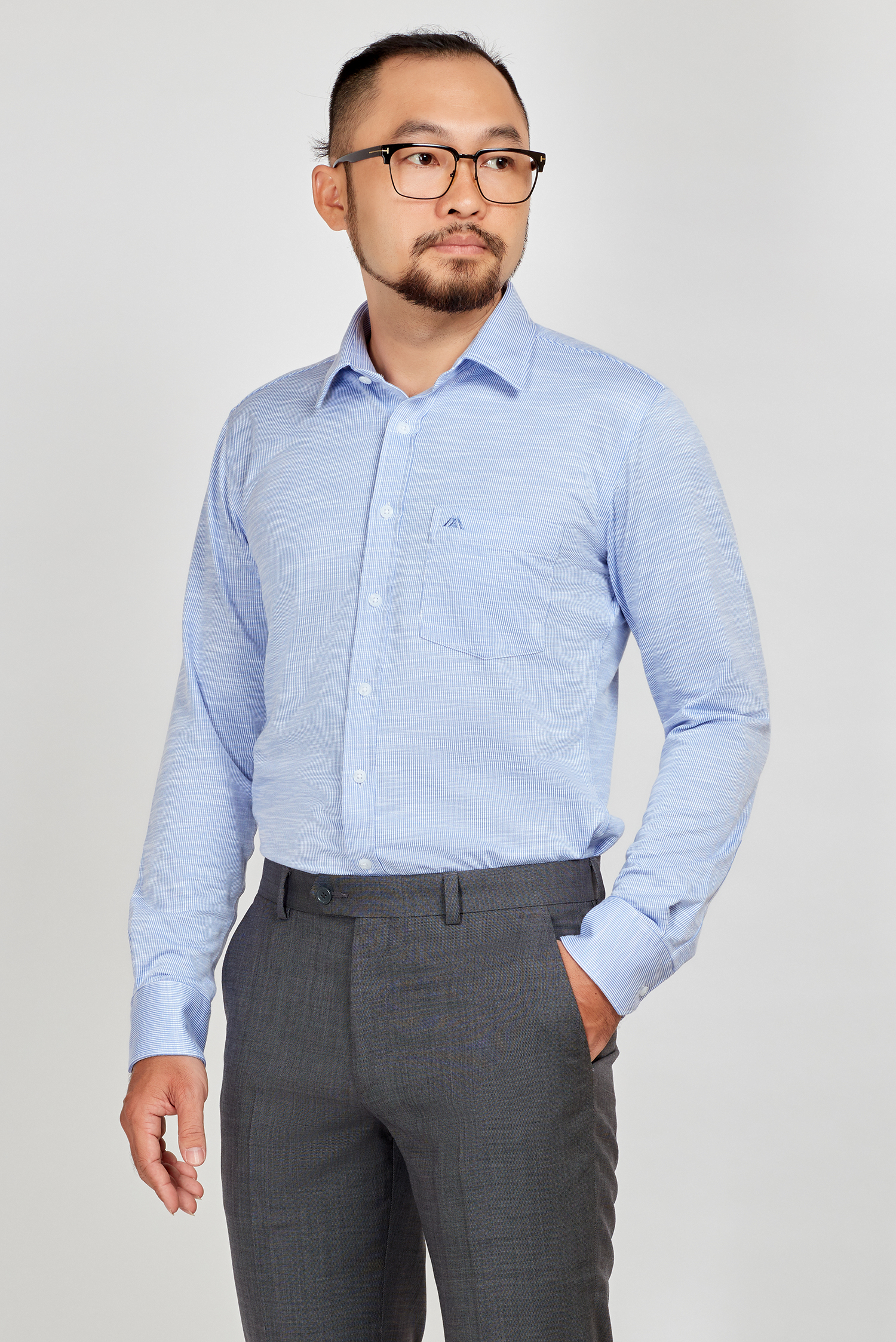 Sơ mi nam Slimfit dài tay thun xanh biển nhạt - HẾT HÀNG