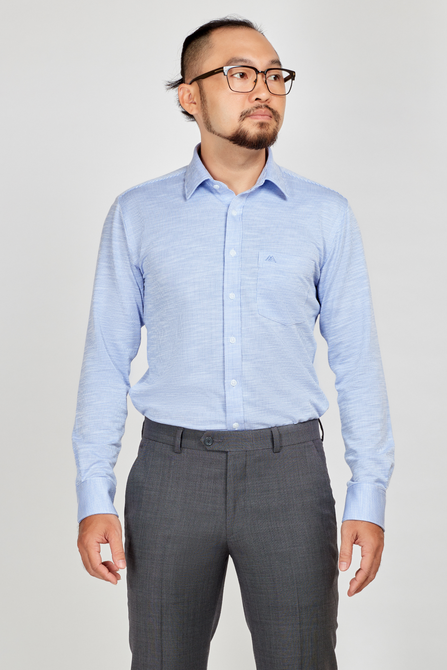 Sơ mi nam Slimfit dài tay thun xanh biển nhạt - HẾT HÀNG