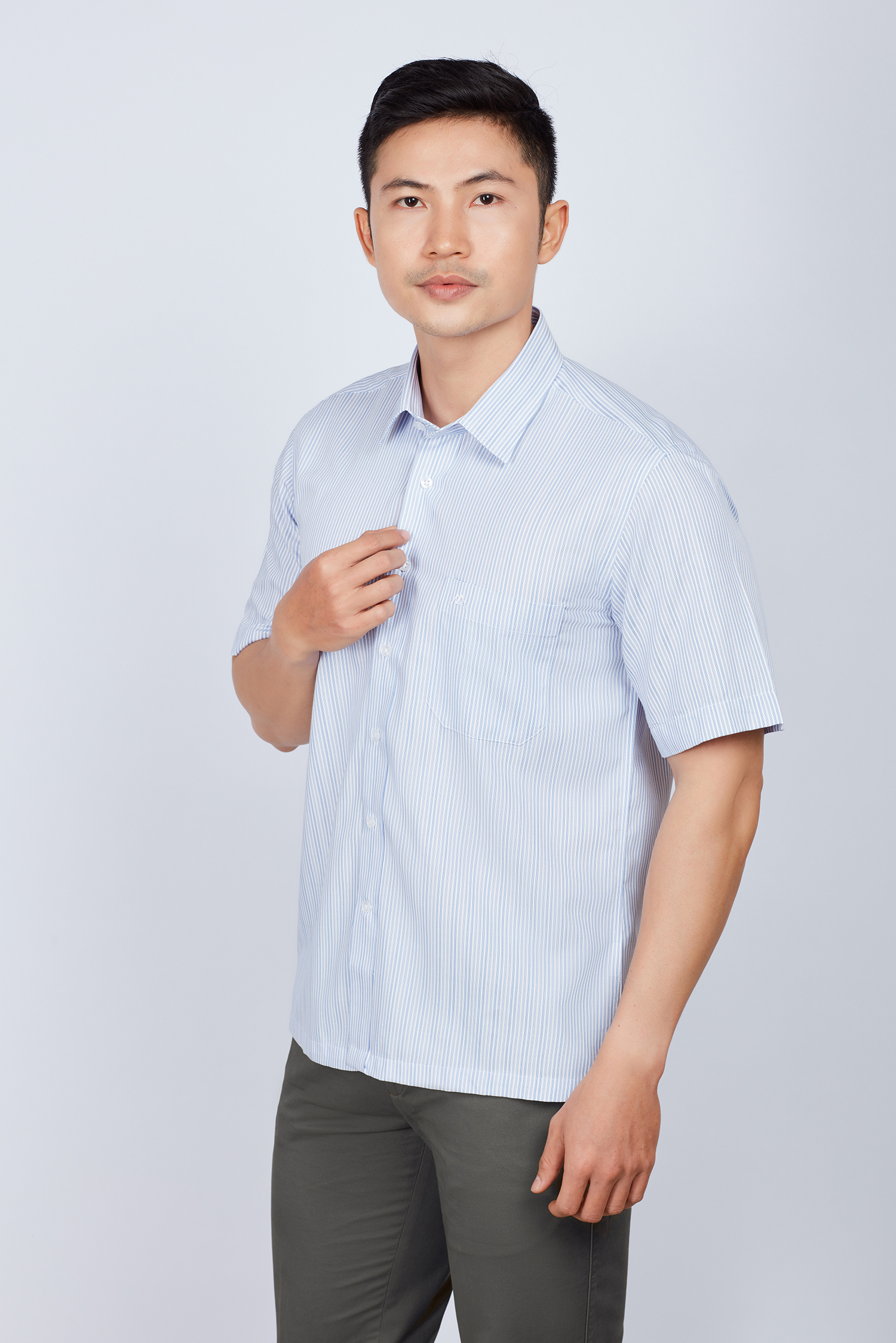 Áo sơ mi nam Casual ngắn tay xanh sọc - HẾT HÀNG