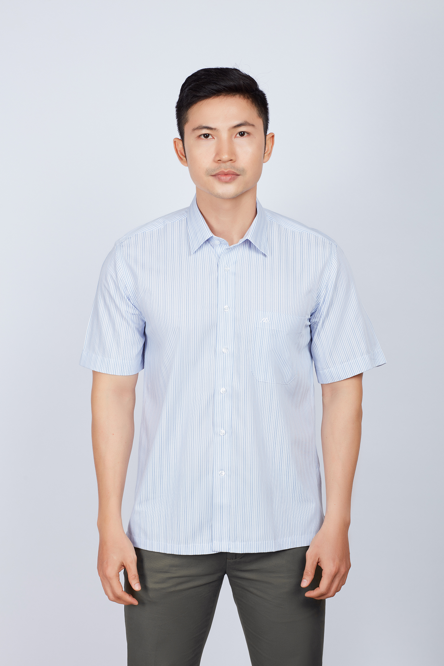 Áo sơ mi nam Casual ngắn tay xanh sọc - HẾT HÀNG