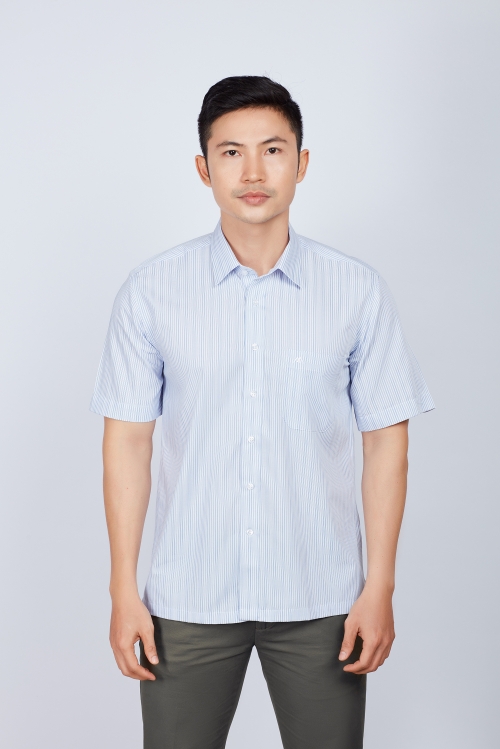 Áo sơ mi nam Casual ngắn tay xanh sọc - HẾT HÀNG