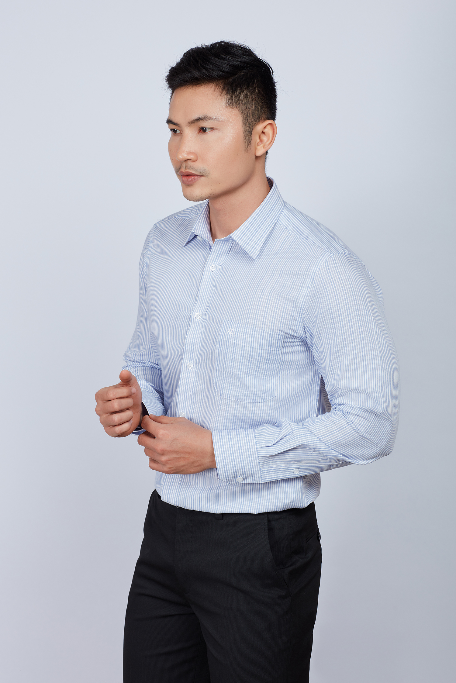 Sơ mi nam Classic dài tay sọc xanh ngọc - HẾT HÀNG