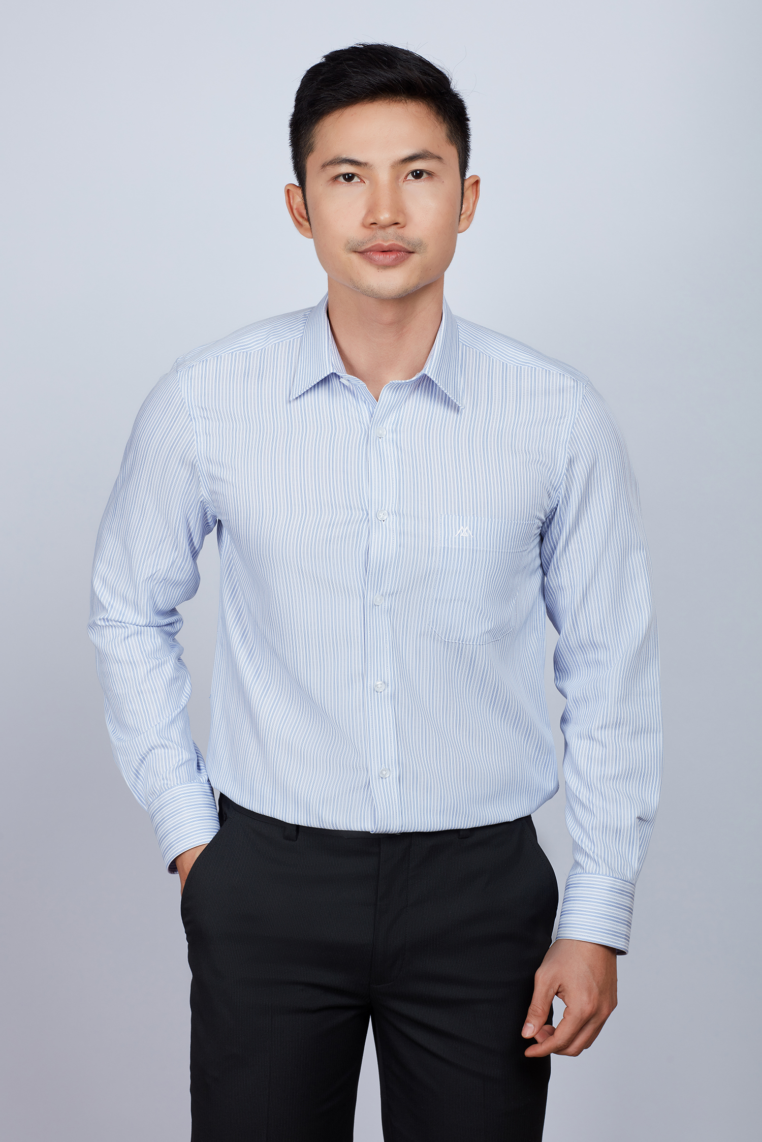 Sơ mi nam Classic dài tay sọc xanh ngọc - HẾT HÀNG