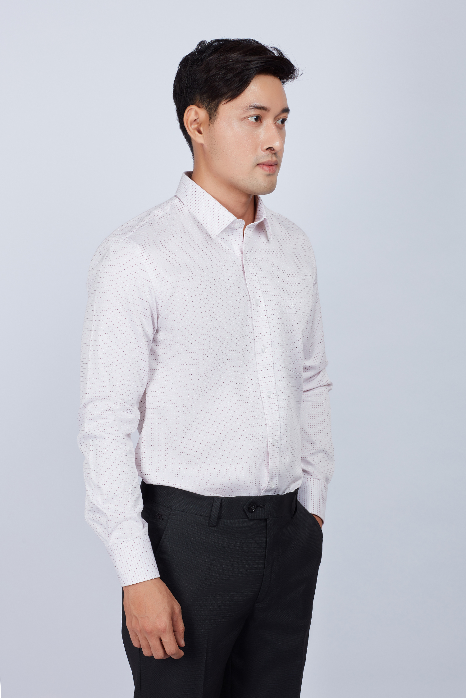 Áo sơ mi nam Slim fit trắng dài tay chấm bi - HẾT HÀNG