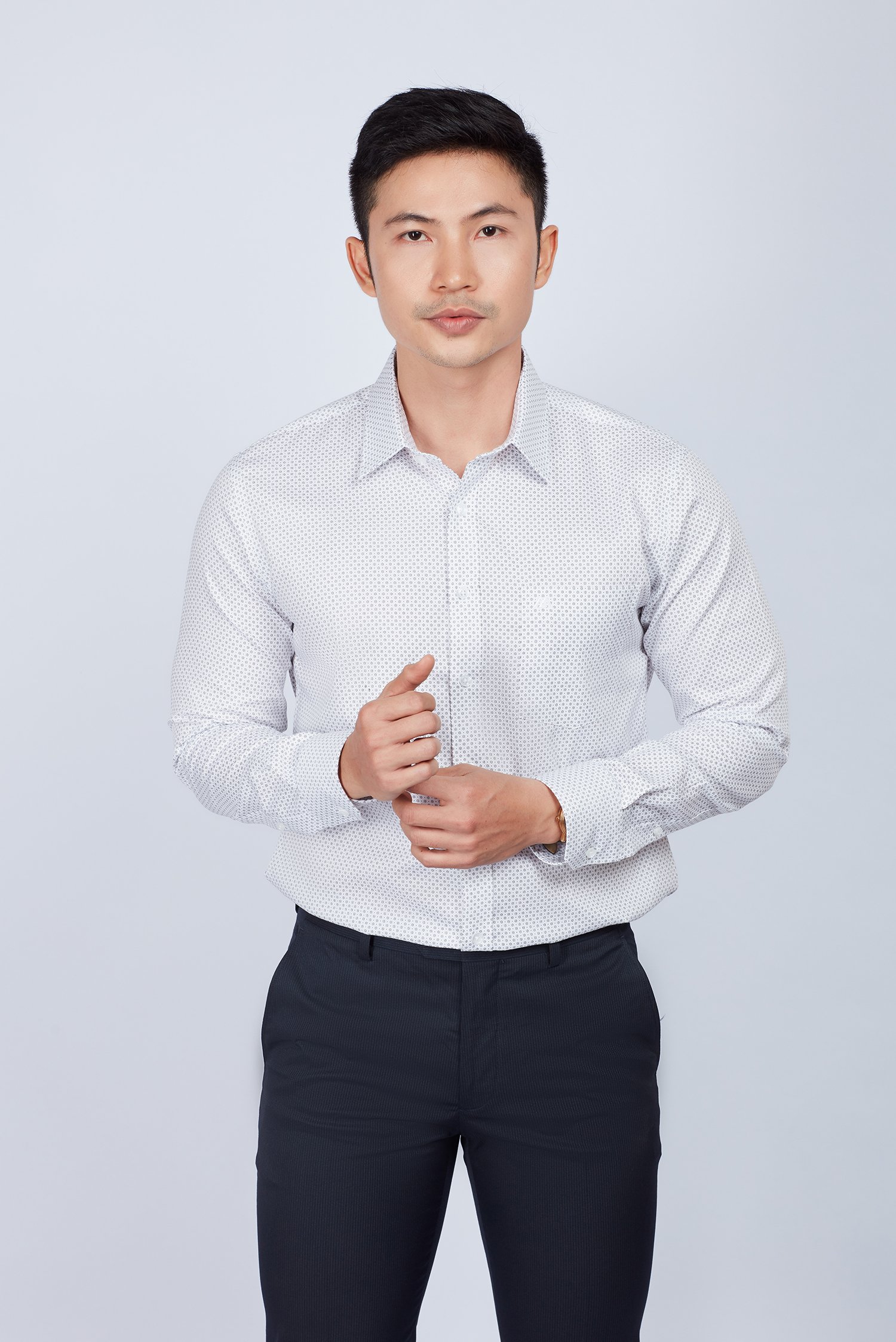 Áo sơ mi nam Slim fit trắng dài tay chấm bi - HẾT HÀNG