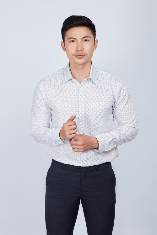 Áo sơ mi nam Slim fit trắng dài tay chấm bi - HẾT HÀNG