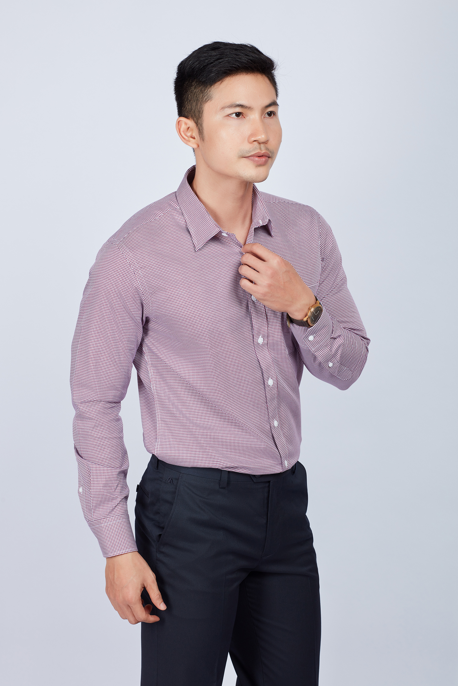 Áo sơ mi nam Dài tay Slim fit nâu đỏ hoa văn - HẾT HÀNG