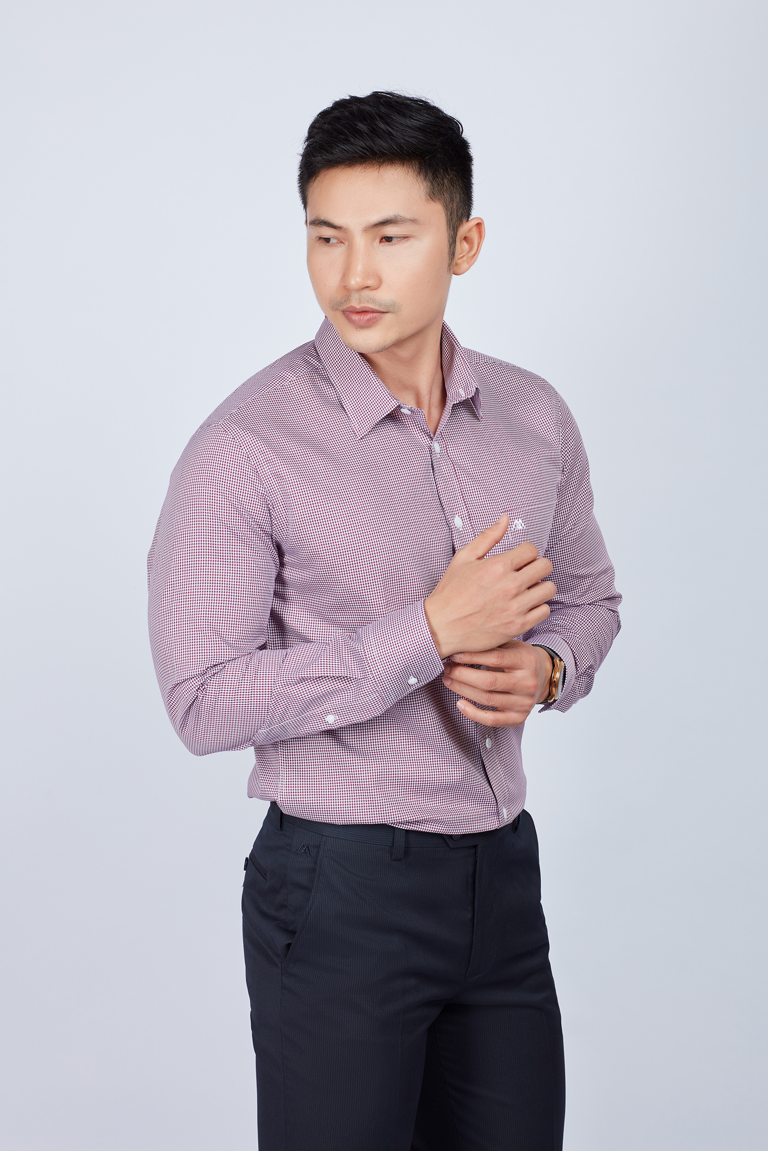 Áo sơ mi nam Dài tay Slim fit nâu đỏ hoa văn - HẾT HÀNG