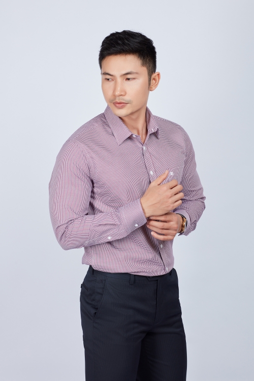 Áo sơ mi nam Dài tay Slim fit nâu đỏ hoa văn - HẾT HÀNG