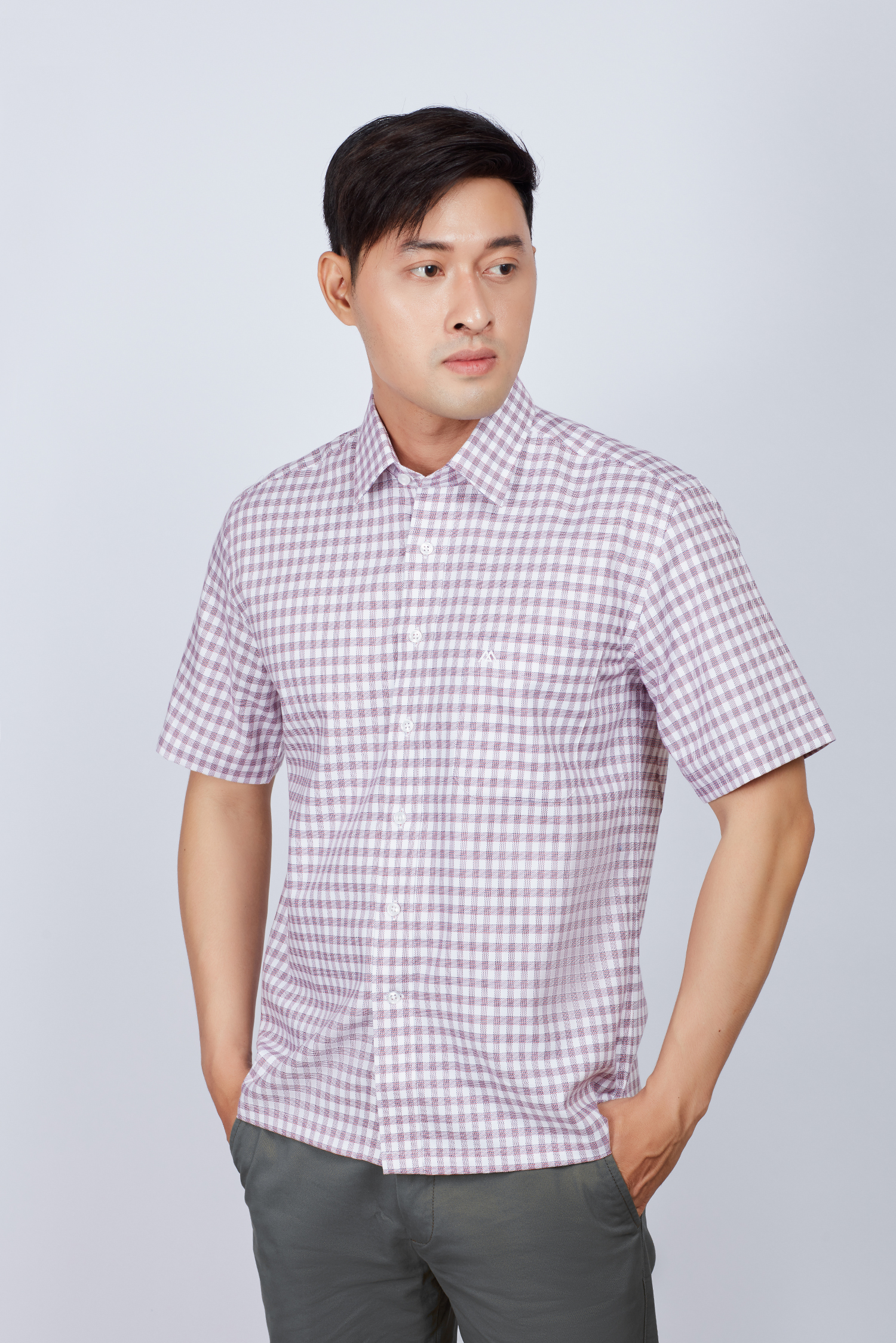 Áo sơ mi nam Casual ngắn tay tím ca rô - HẾT HÀNG