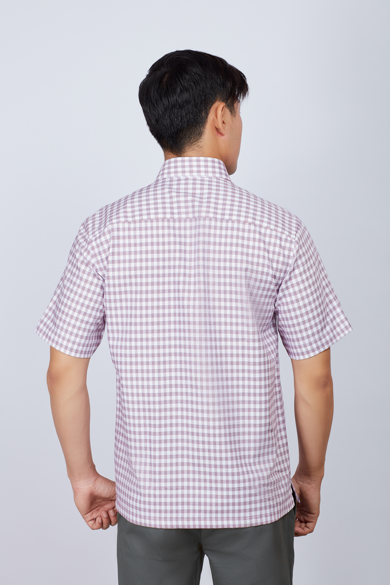 Áo sơ mi nam Casual ngắn tay tím ca rô - HẾT HÀNG