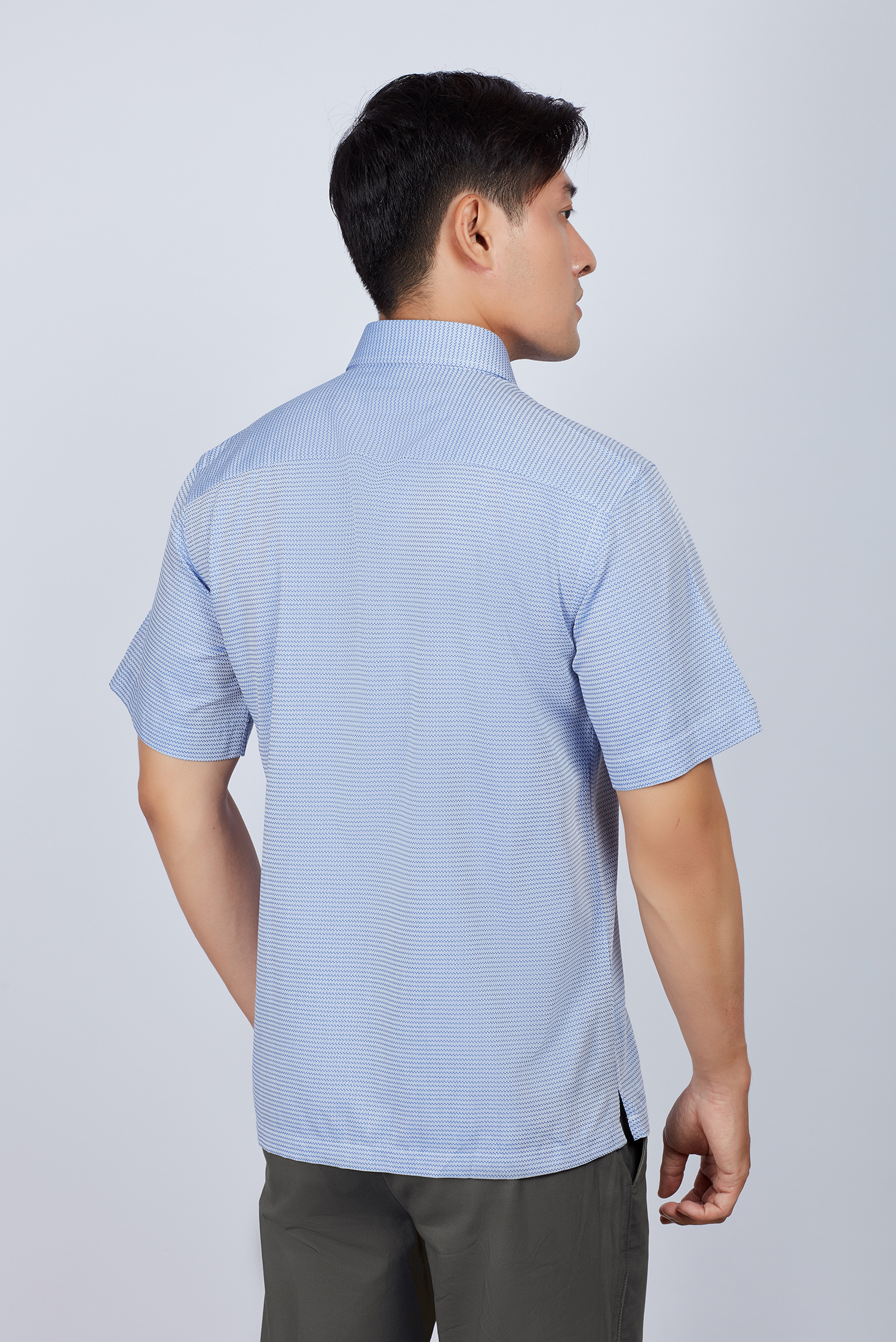 Áo sơ mi nam Casual ngắn tay xanh hoa văn - HẾT HÀNG