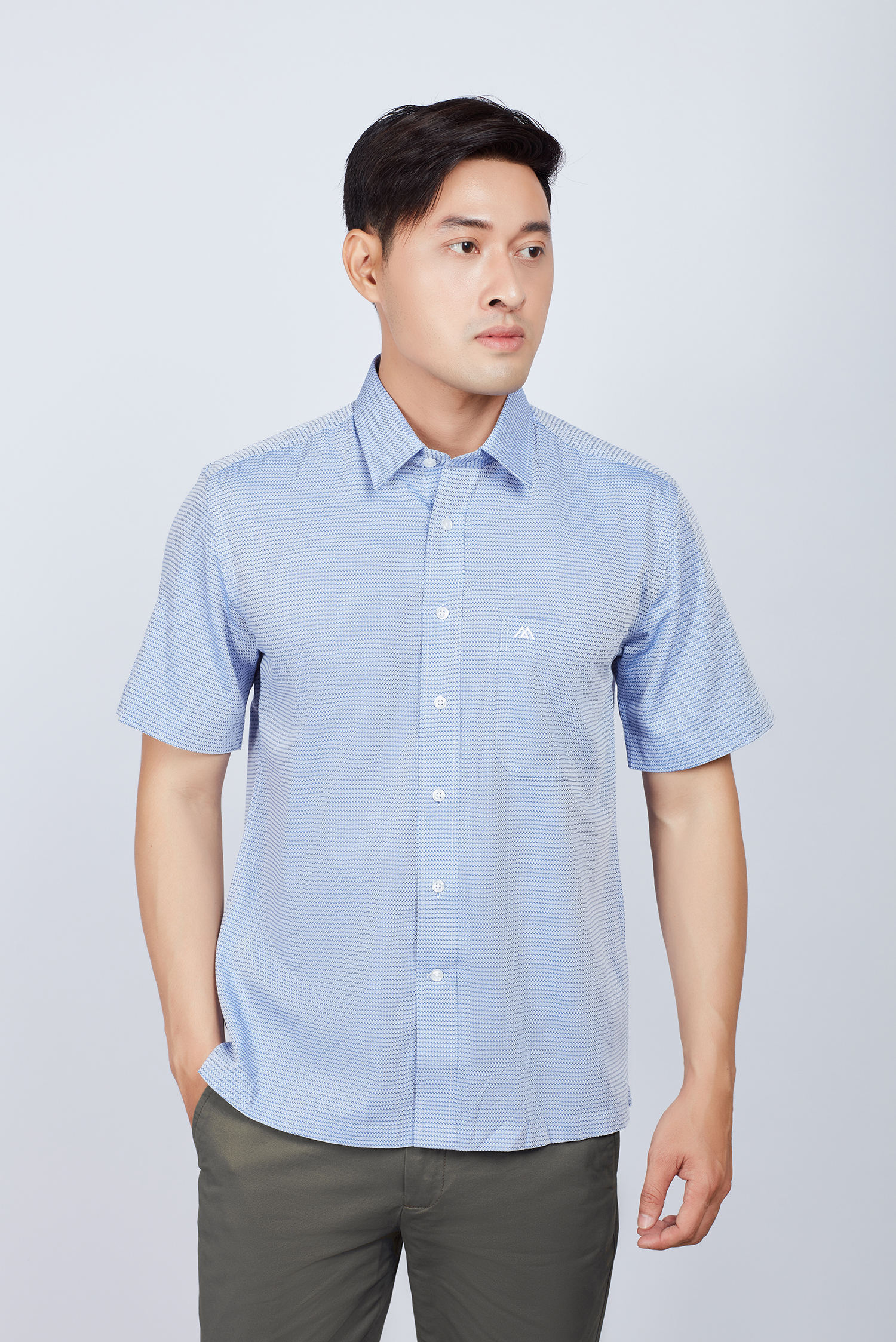 Áo sơ mi nam Casual ngắn tay xanh hoa văn - HẾT HÀNG