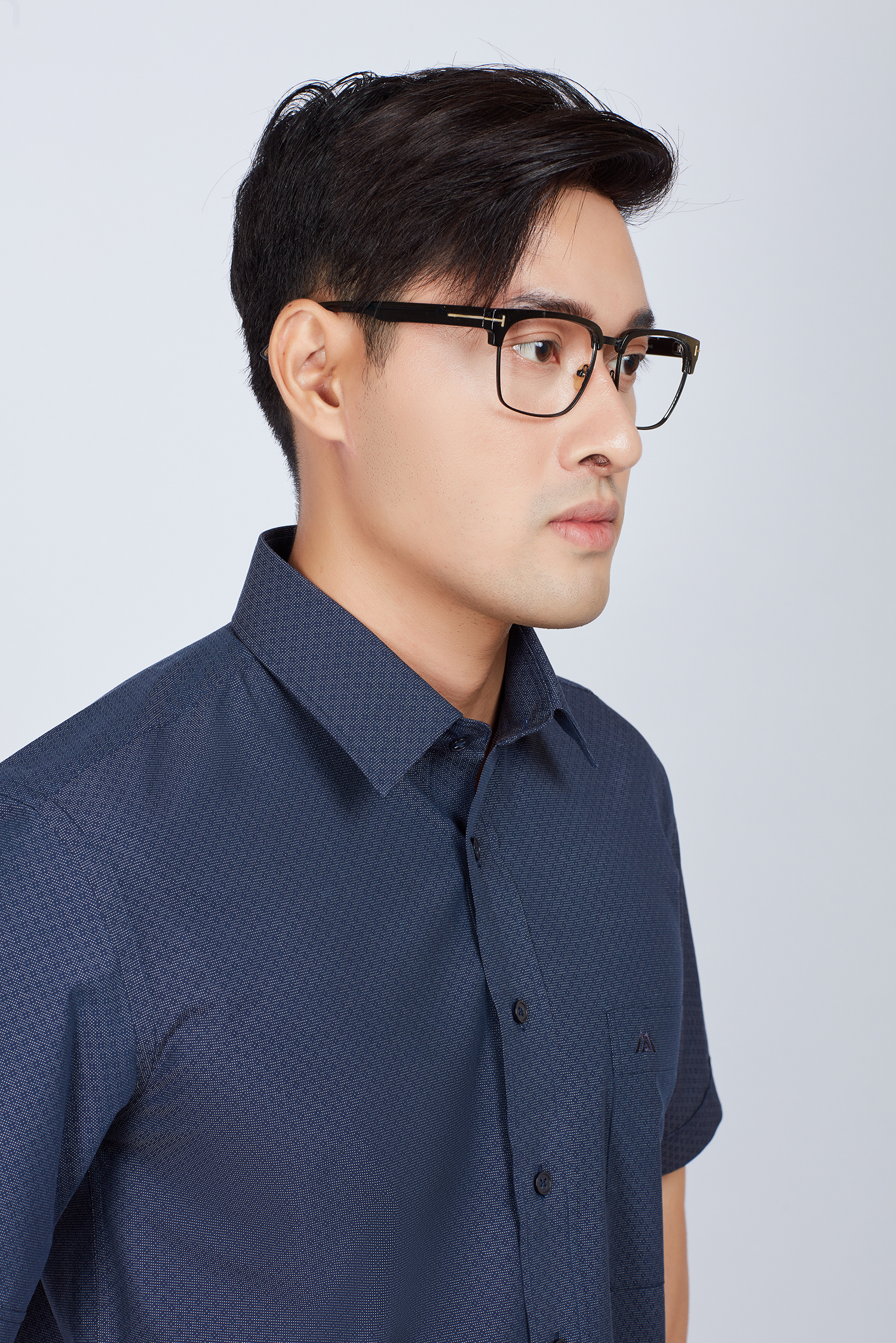 Áo sơ mi nam Casual ngắn tay xanh đen hoa văn- HẾT HÀNG