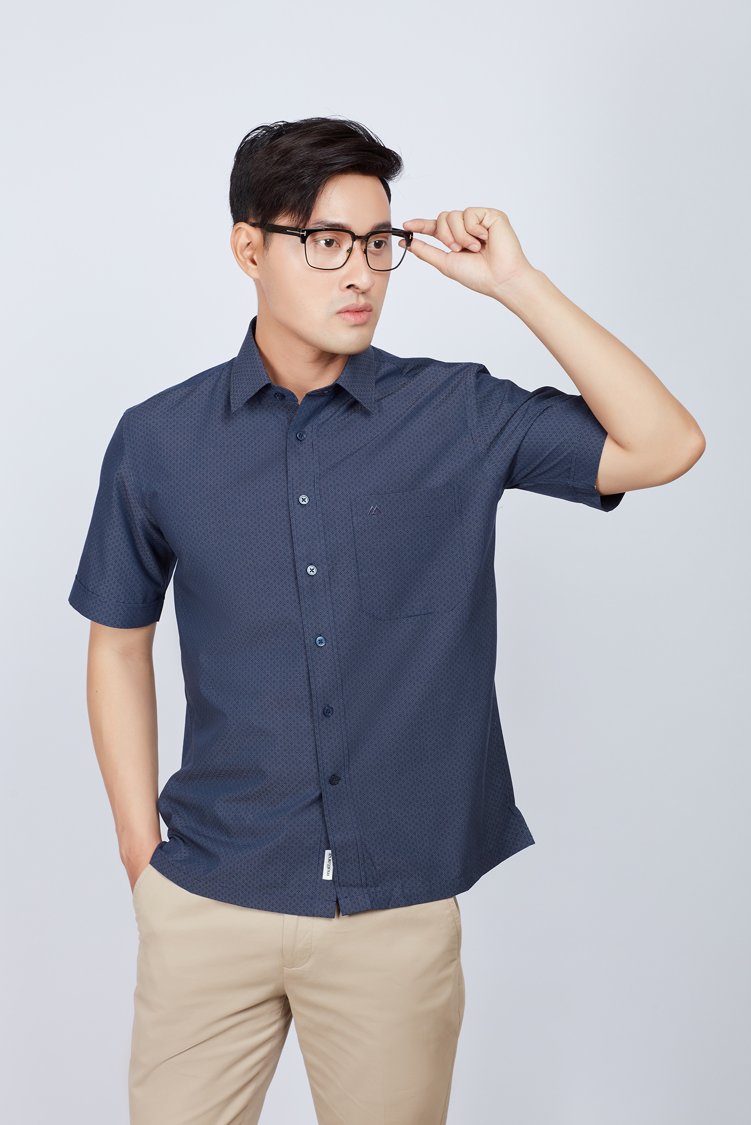 Áo sơ mi nam Casual ngắn tay xanh đen hoa văn- HẾT HÀNG