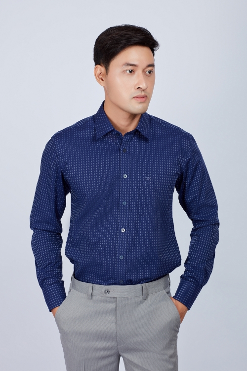 Áo sơ mi nam Slim fit dài tay xanh dương hoa văn - HẾT HÀNG