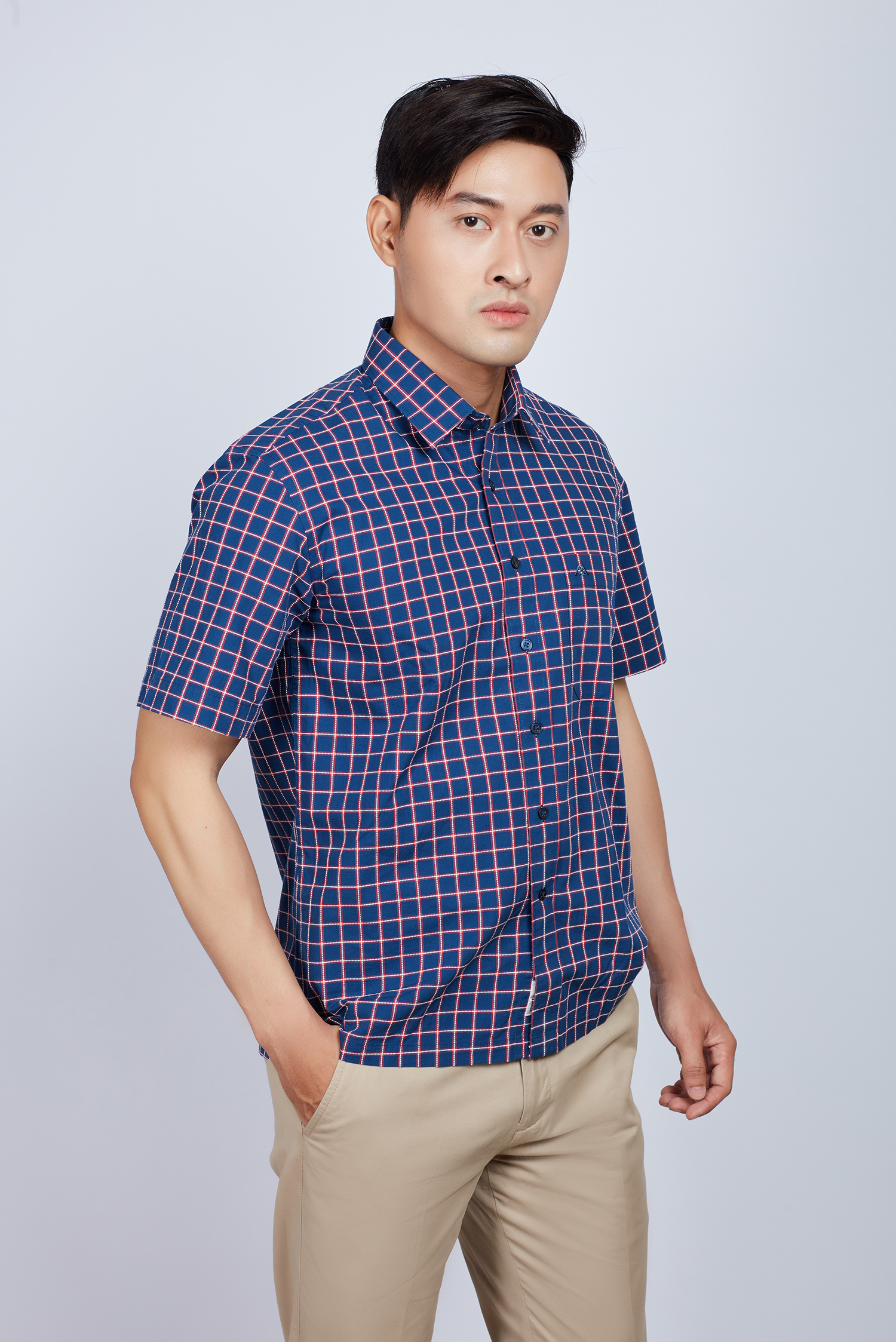 Áo sơ mi nam Casual ngắn tay ca rô chấm bi- HẾT HÀNG