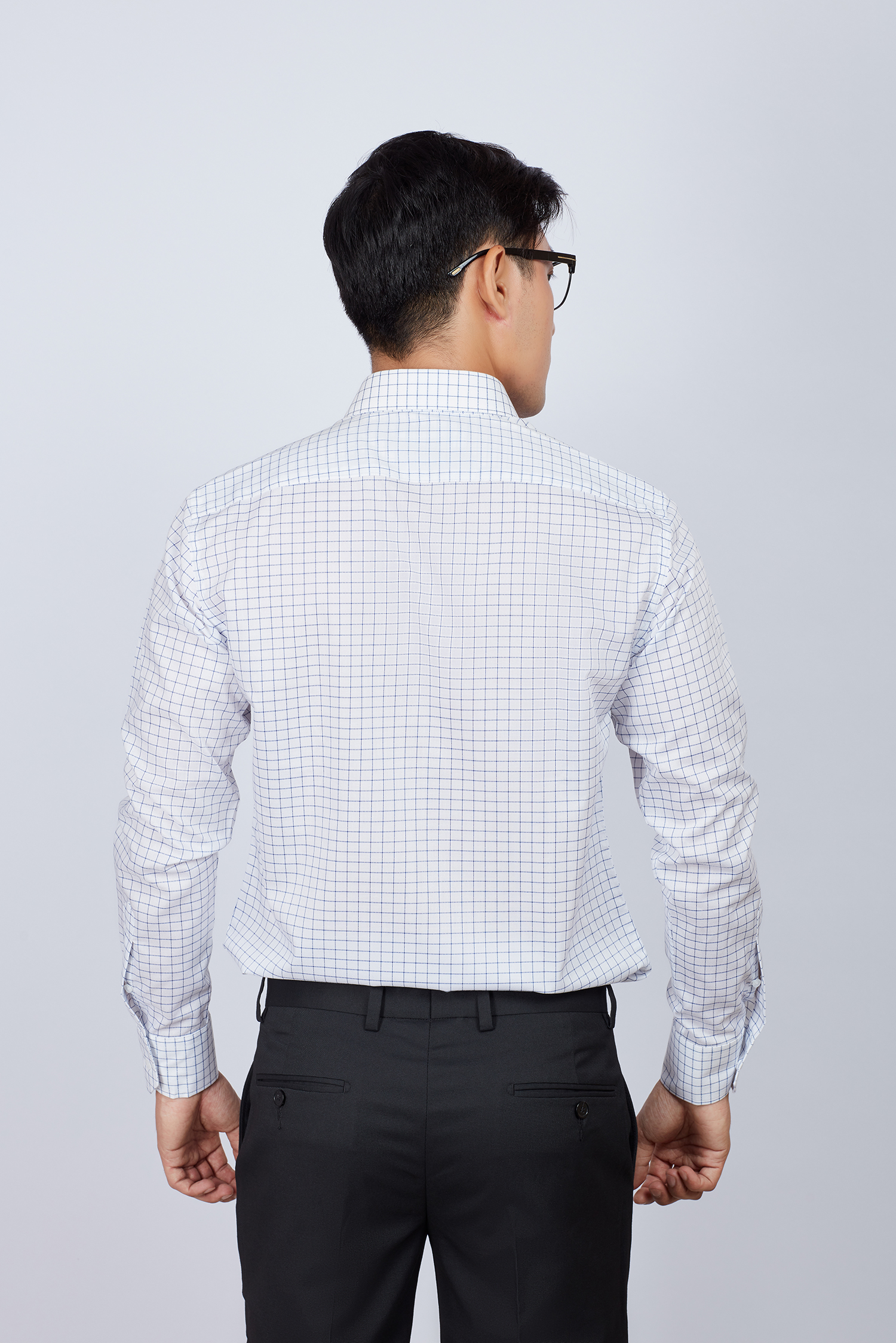 Áo sơ mi nam Slim fit dài tay trắng sọc ca rô - HẾT HÀNG