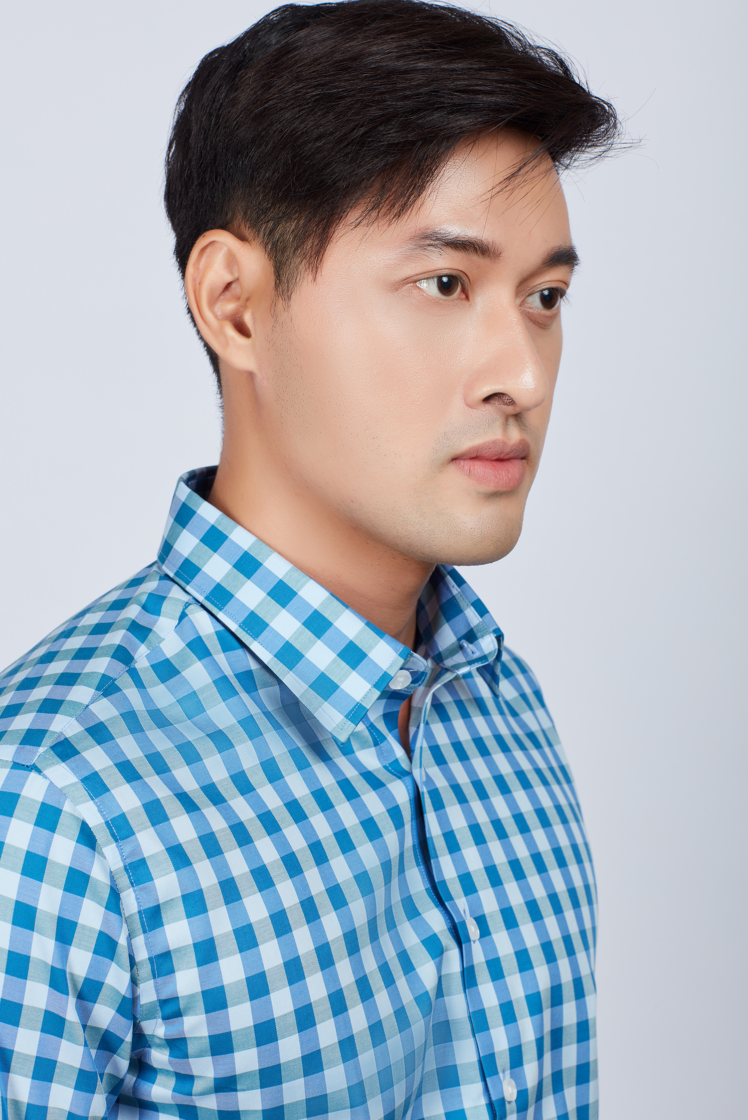 Áo sơ mi nam Slim fit dài tay ca rô sọc xanh - HẾT HÀNG