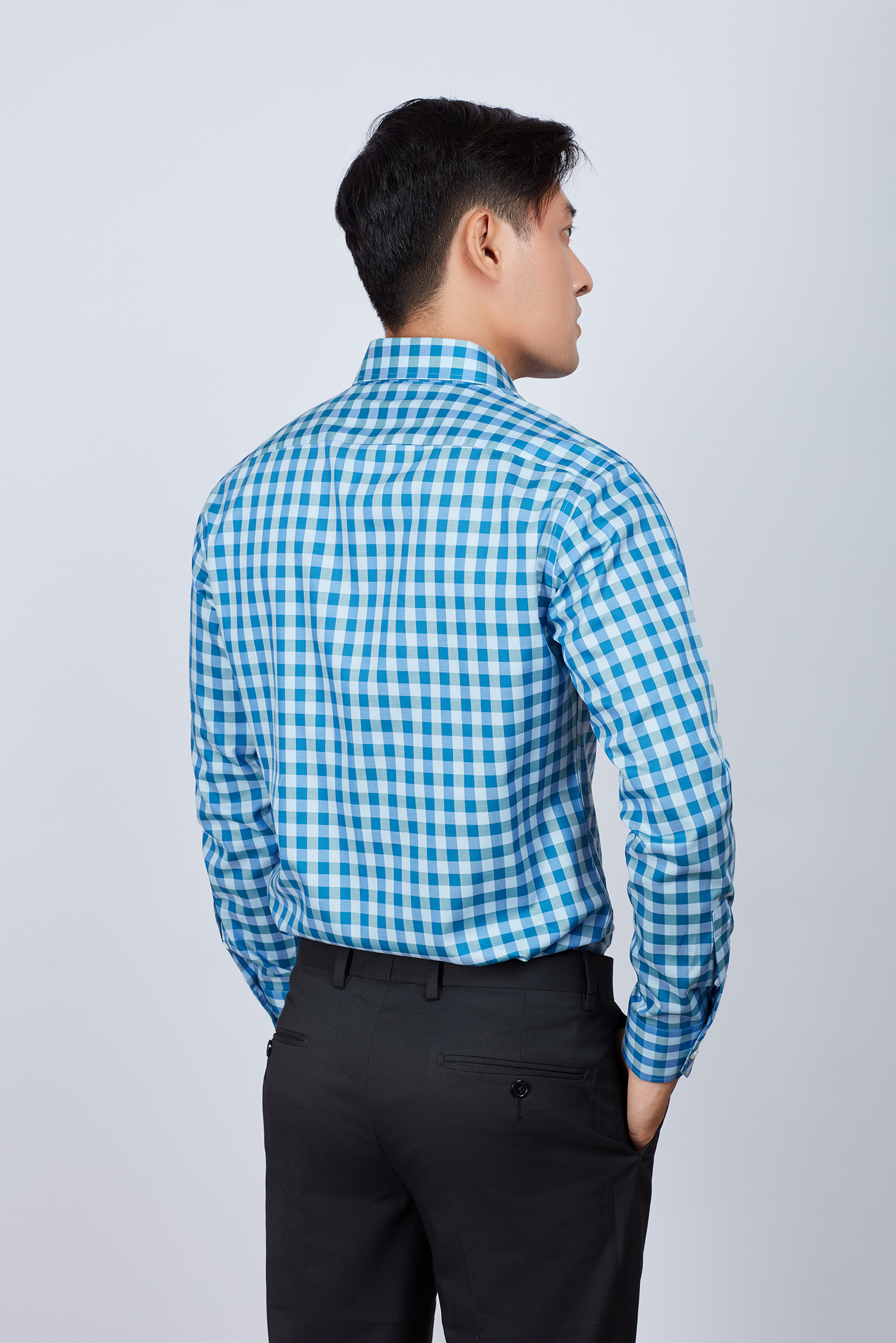 Áo sơ mi nam Slim fit dài tay ca rô sọc xanh - HẾT HÀNG