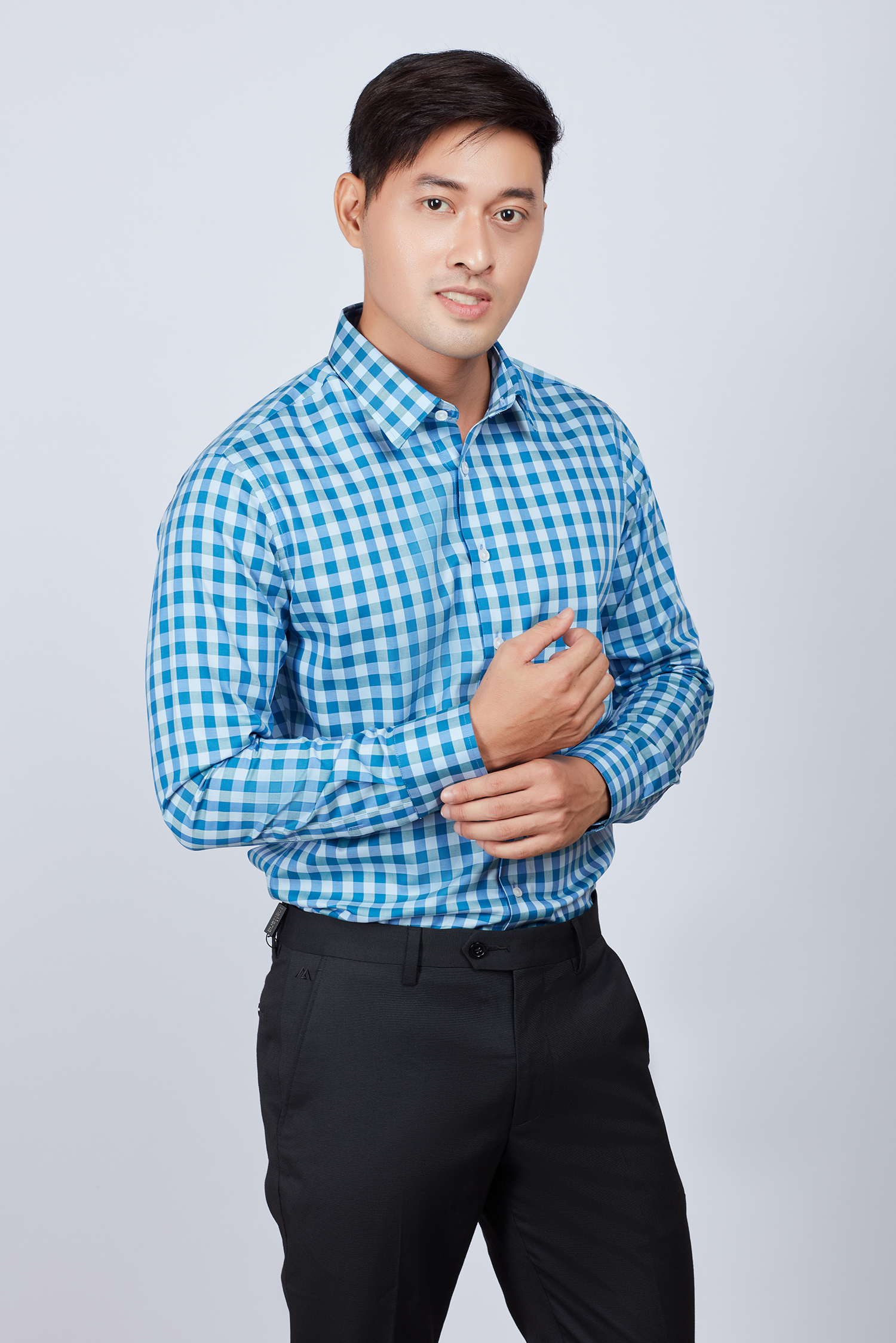 Áo sơ mi nam Slim fit dài tay ca rô sọc xanh - HẾT HÀNG