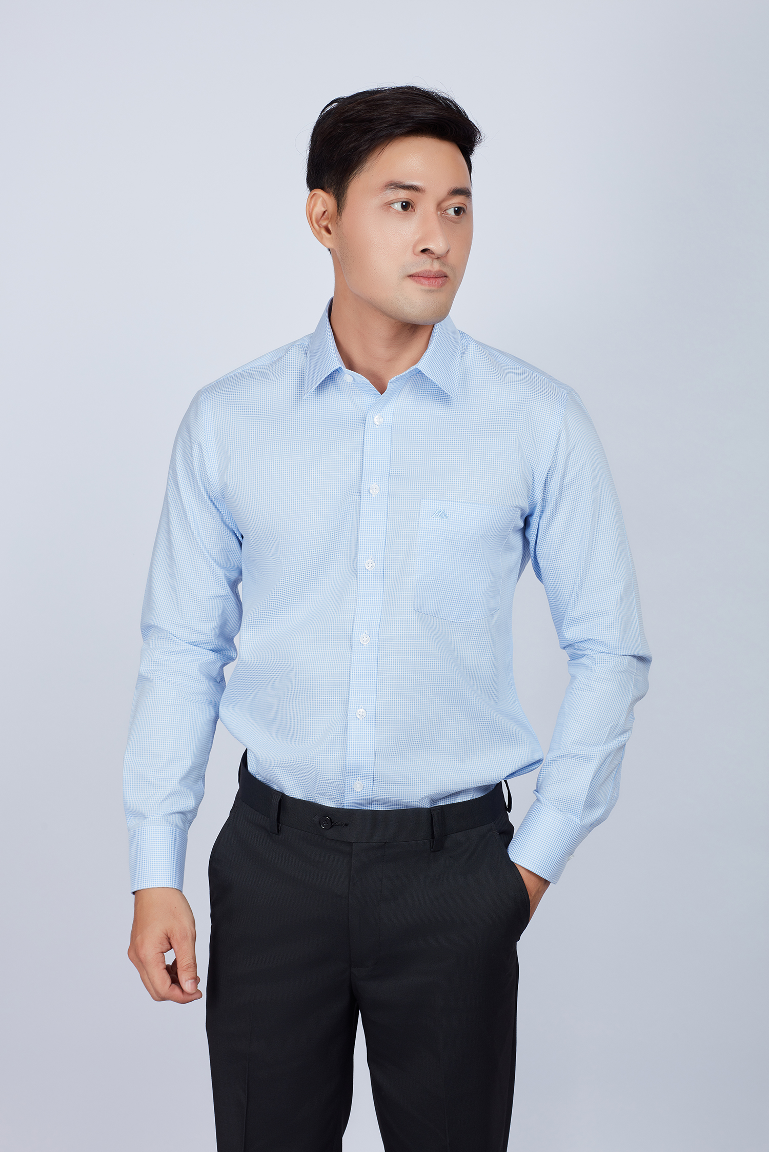 Áo sơ mi nam Slim fit dài tay ca rô xanh ngọc - HẾT HÀNG
